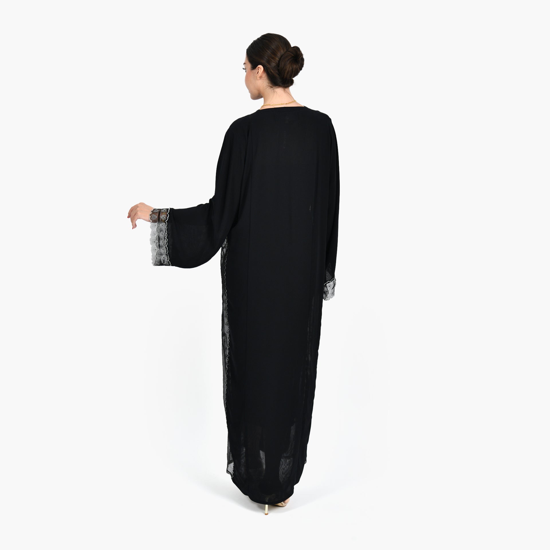 Black Abaya with Silver Embroidery and Black Tarha by Shmokh Abaya - WECRE8