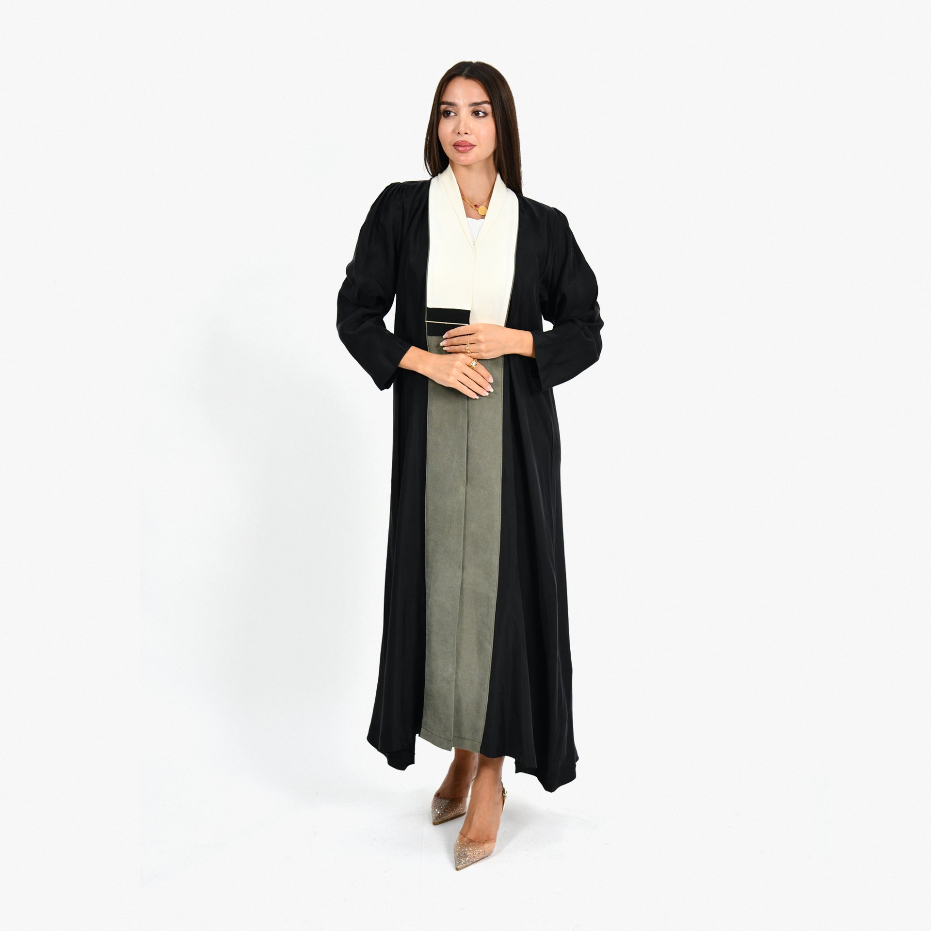 Black & Olive Washed Silk Abaya From Darzah - WECRE8