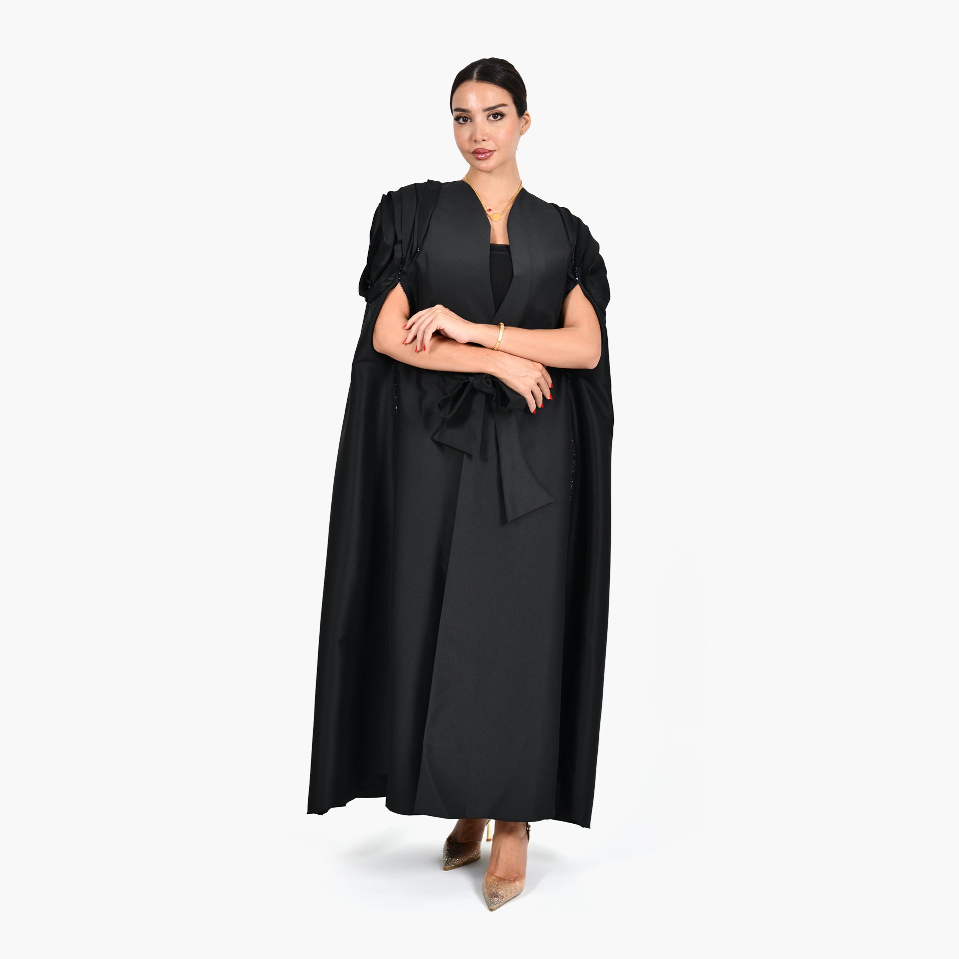 Black Bisht Abaya with Black Tarha by Shmokh Abaya - WECRE8