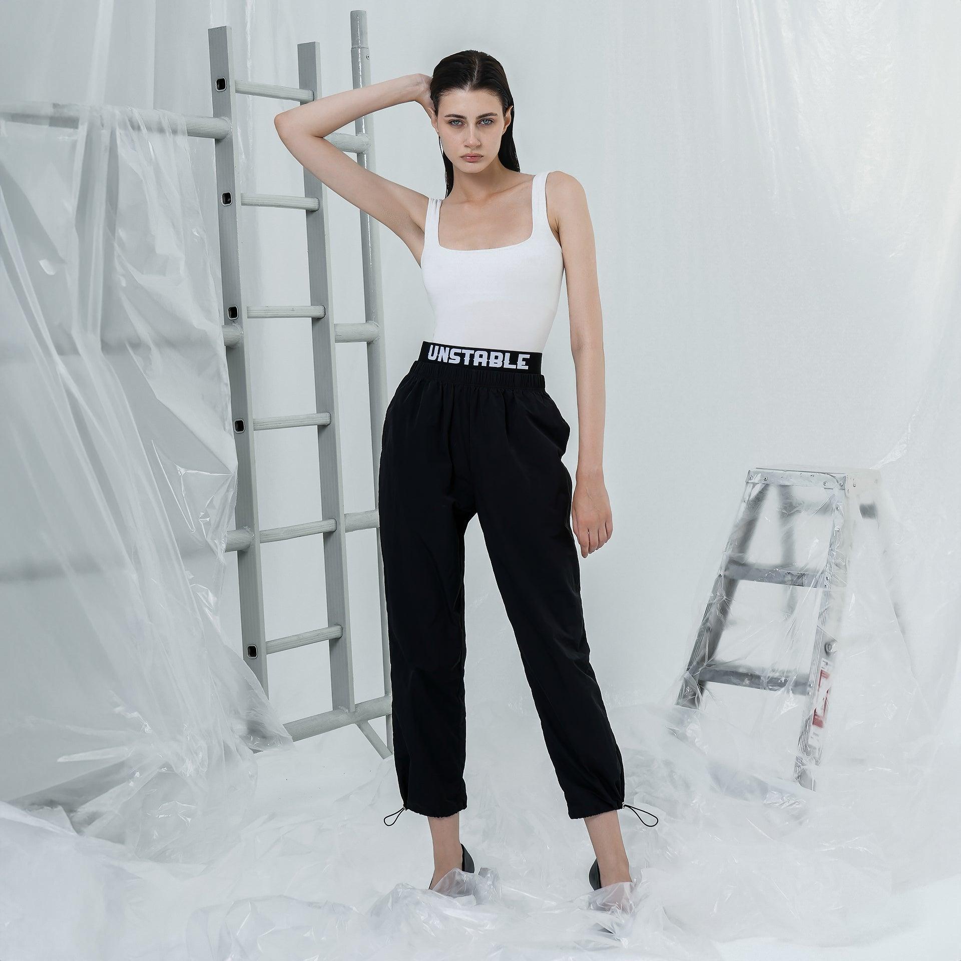 Black Elastic Waistband Logo Pants From Unstable - WECRE8