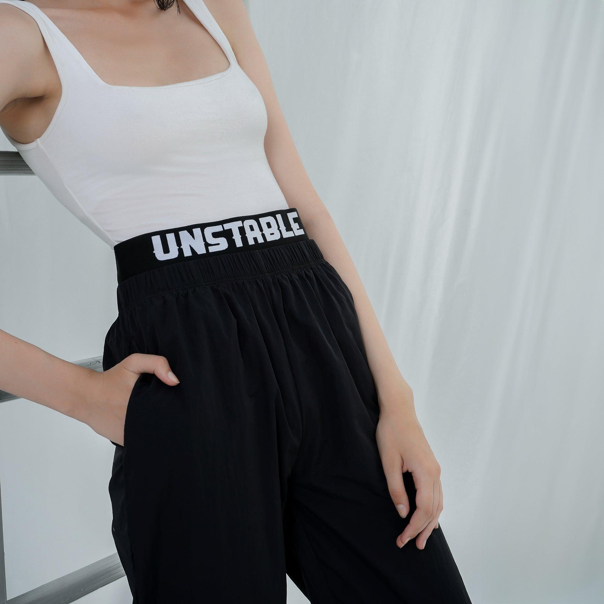 Black Elastic Waistband Logo Pants From Unstable - WECRE8