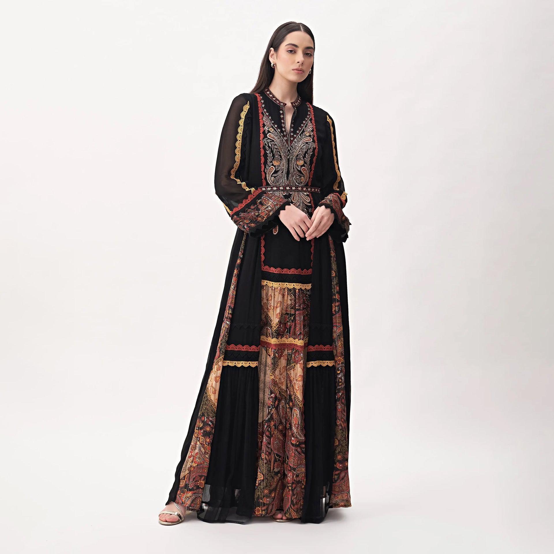 Black Embroidery Eozal Dress with Long Sleeves And Mixed Material From Shalky - WECRE8