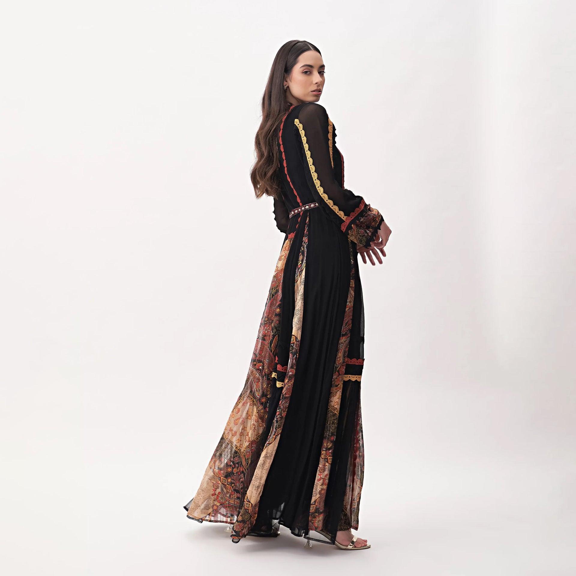 Black Embroidery Eozal Dress with Long Sleeves And Mixed Material From Shalky - WECRE8