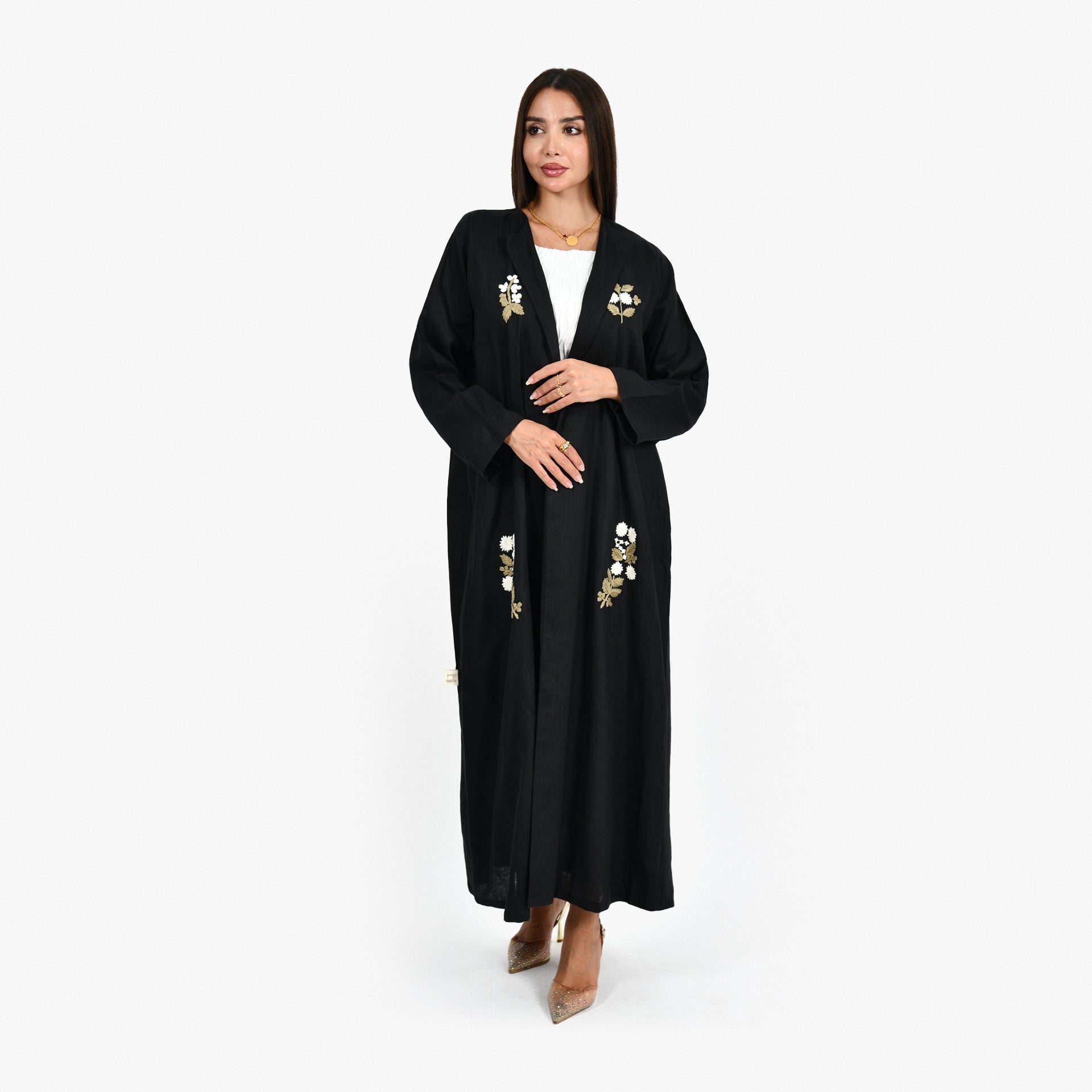 Black Floral Lenin Abaya From Darzah - WECRE8