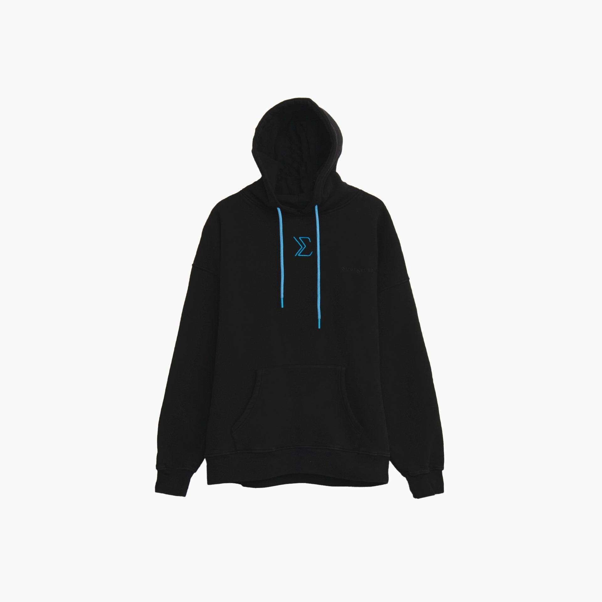 Black Hoodie with washed fabric and Blue Logo from Sigma - WECRE8