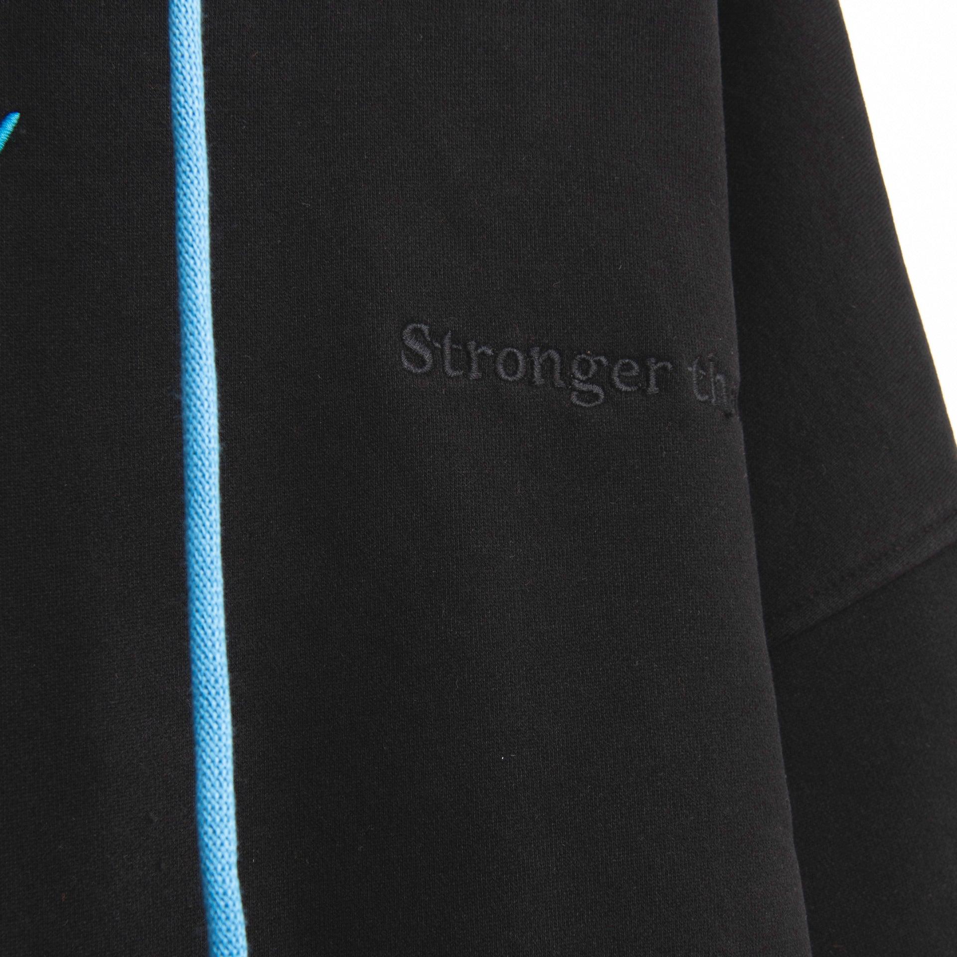 Black Hoodie with washed fabric and Blue Logo from Sigma - WECRE8