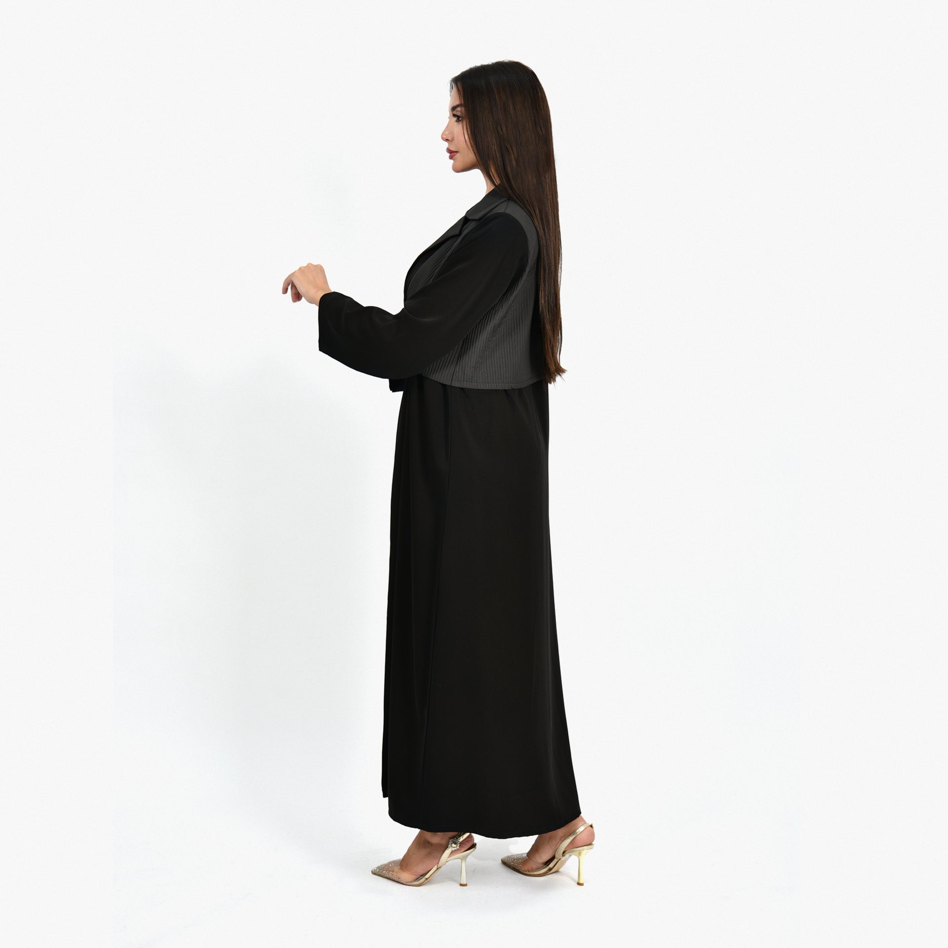 Black Jacket Taffeta Abaya From Darzah - WECRE8