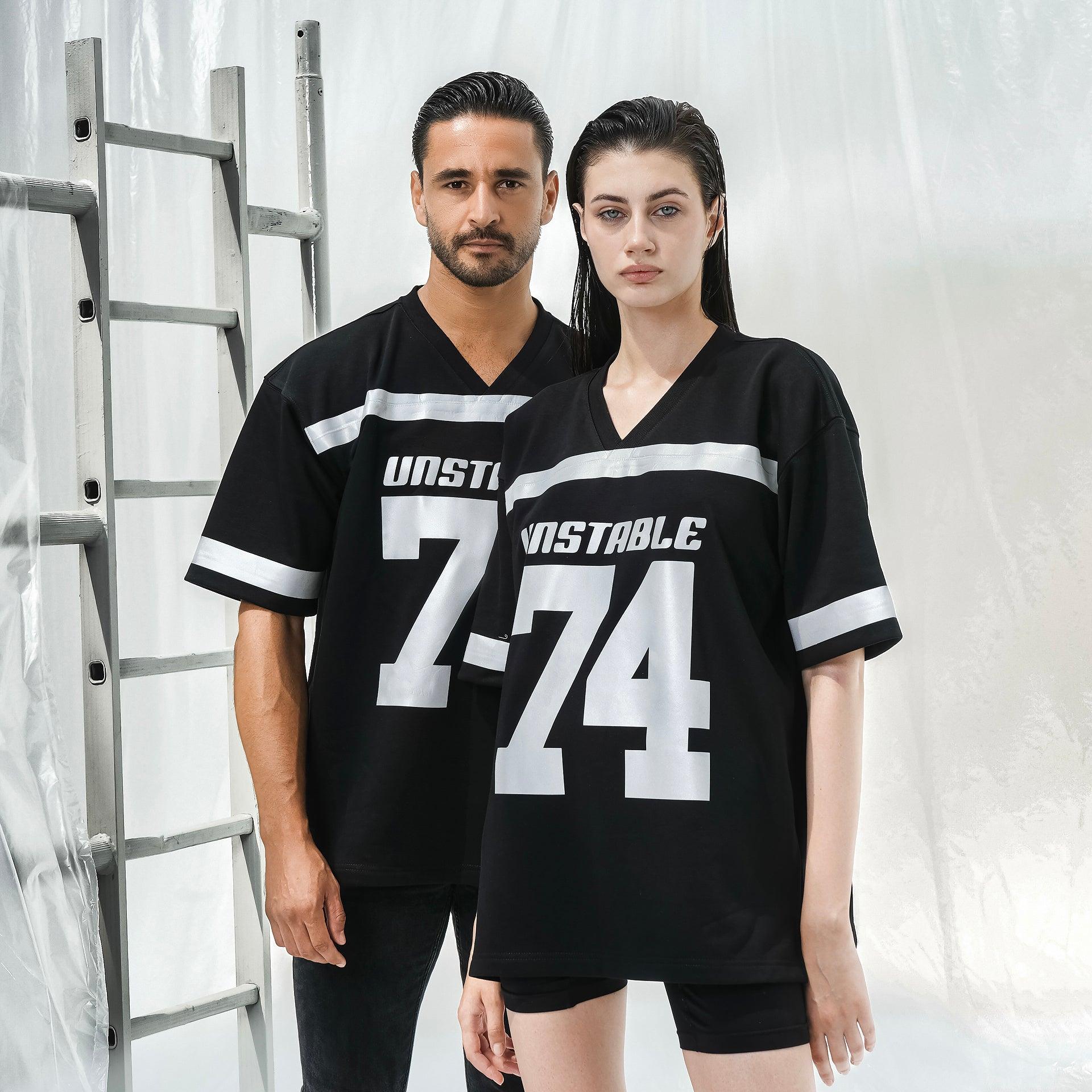 Black Jersey T-shirt With Reflective Metallic Logo and Number From Unstable - WECRE8