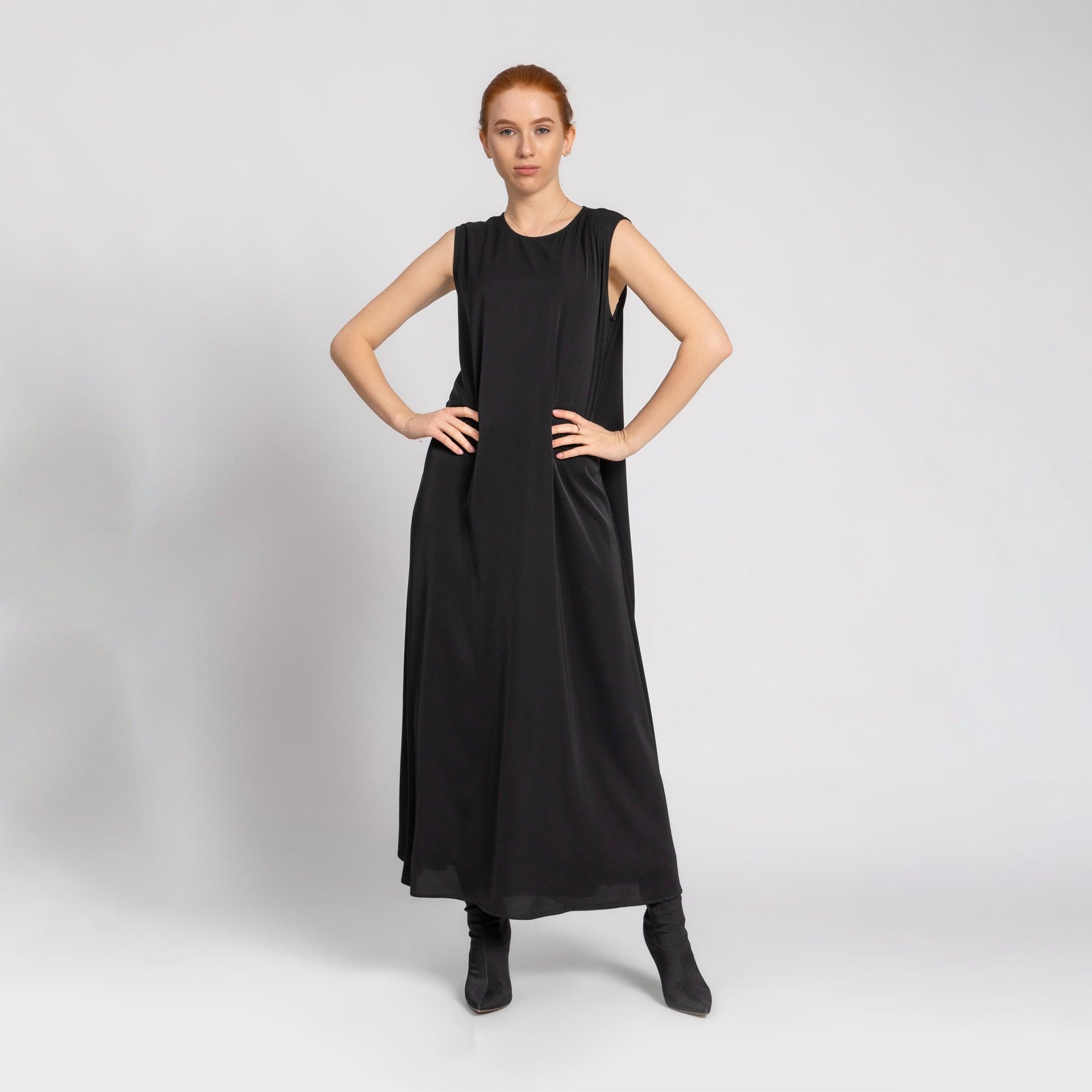 Black Long Sleeveless Crepe Dress From Elanove - WECRE8