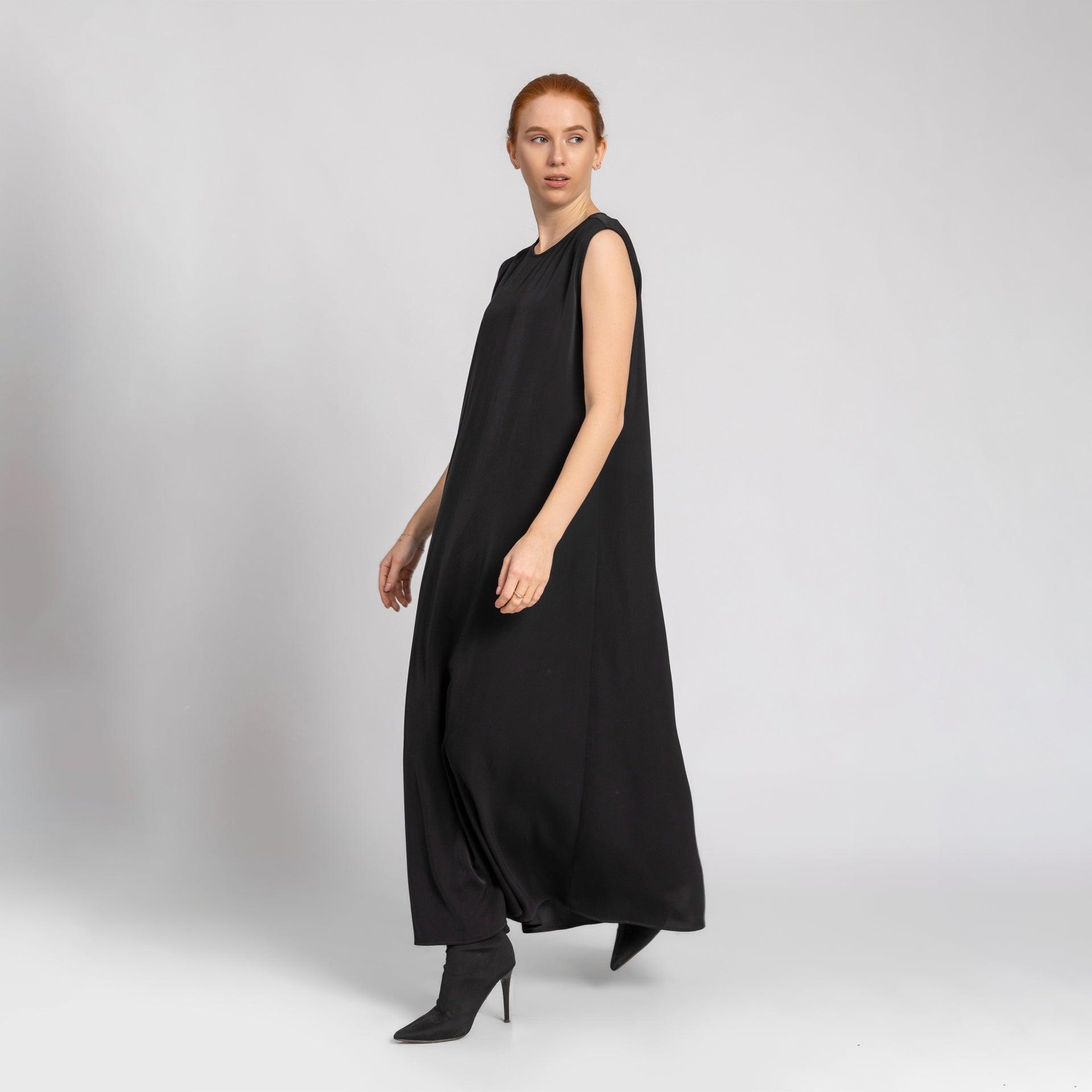 Black Long Sleeveless Crepe Dress From Elanove - WECRE8