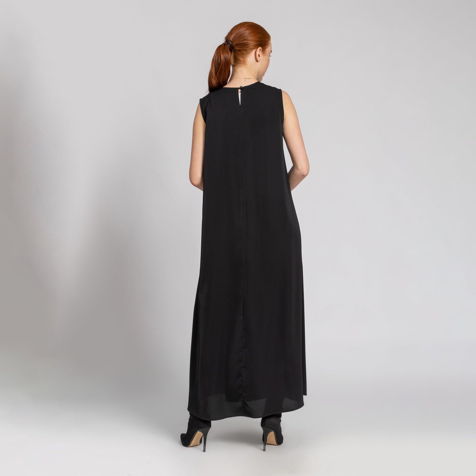 Black Long Sleeveless Crepe Dress From Elanove - WECRE8