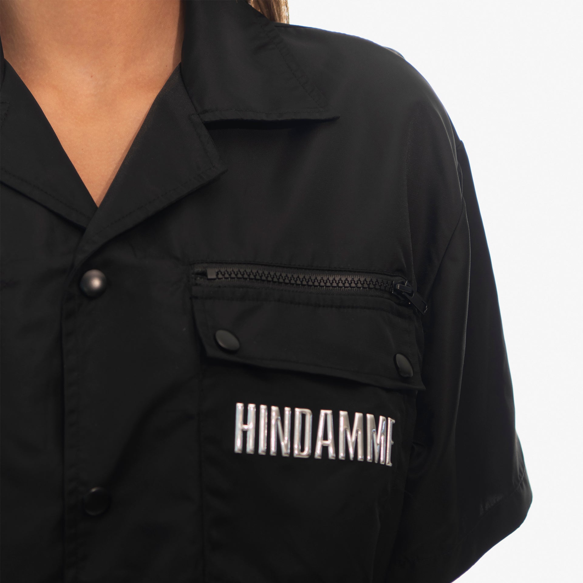 BLACK NYLON LOGO BOWLING SHIRT BY HINDAMME - WECRE8