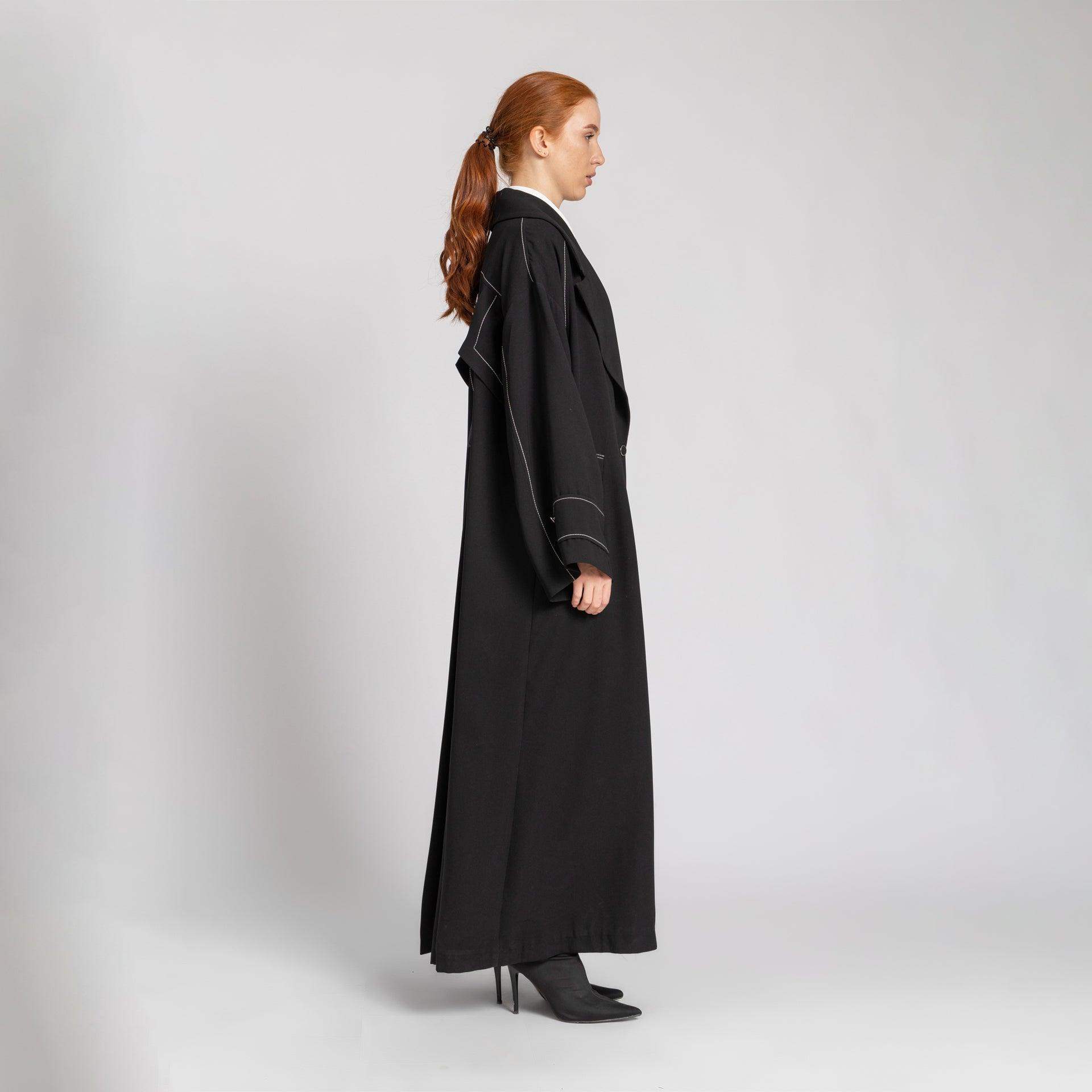 Black Over-sized Crepe Abaya With Back Details From Elanove - WECRE8