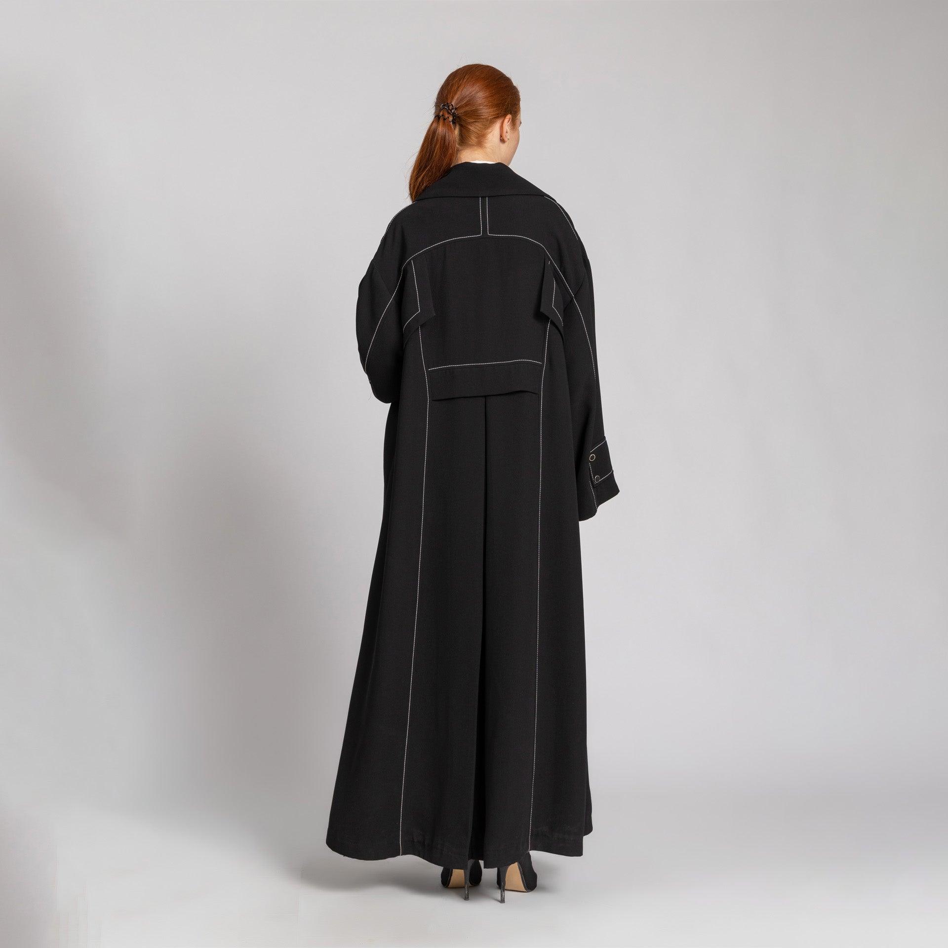 Black Over-sized Crepe Abaya With Back Details From Elanove - WECRE8