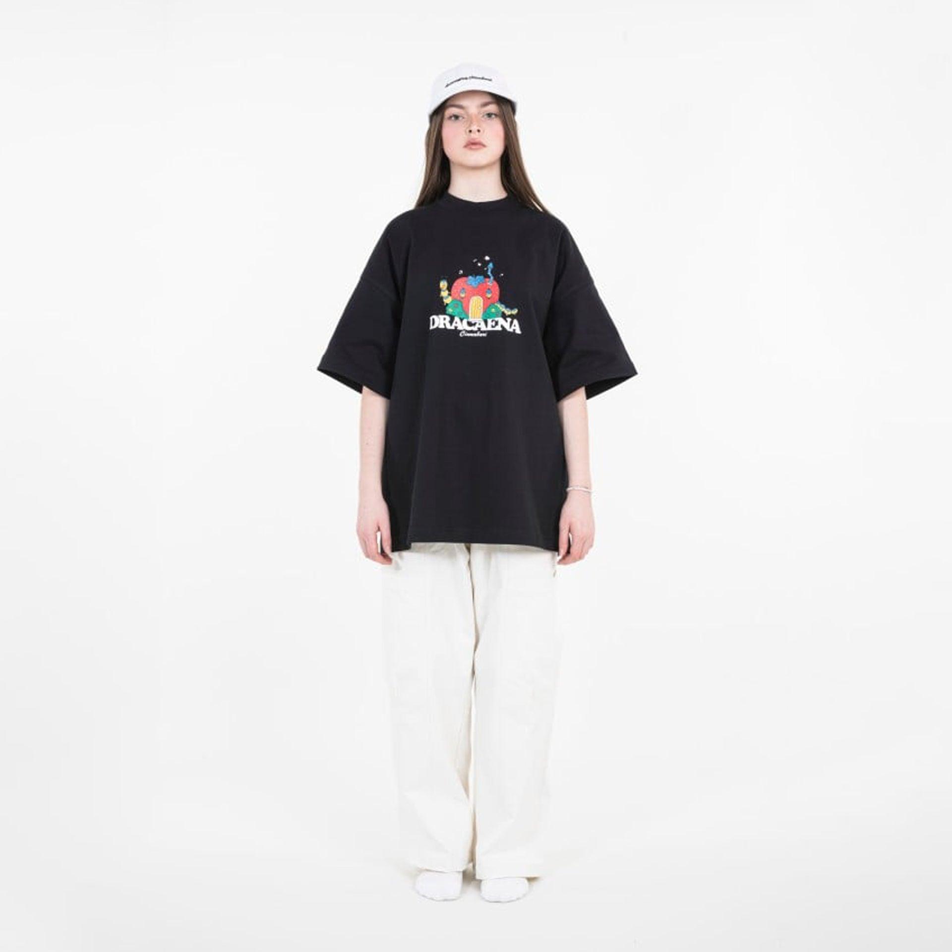 Black Oversized Cotton T-Shirt With "Strawberry" Print By Dracaena Cinnabari - WECRE8