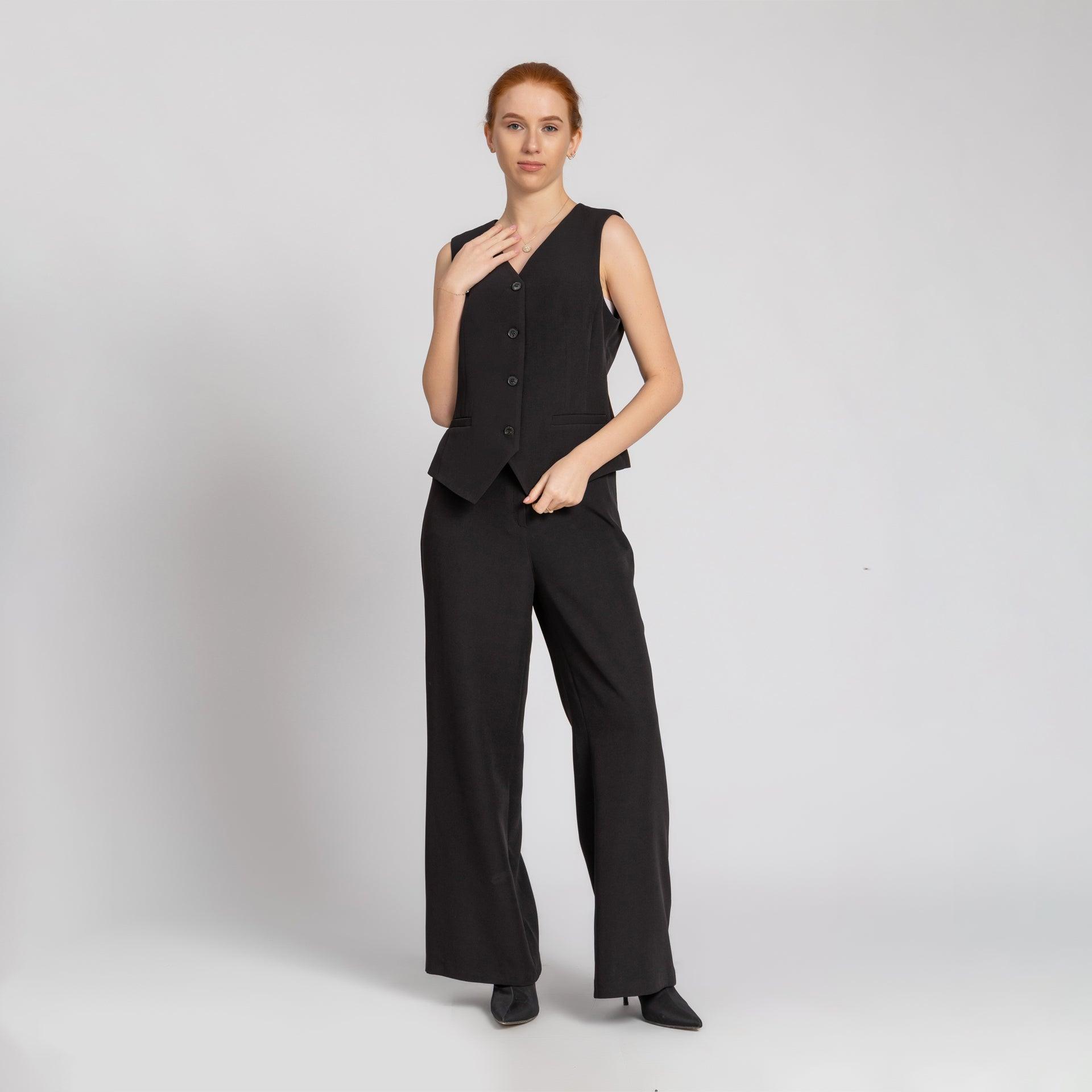 Black Straight-Cut Formal Crepe Trousers From Elanove - WECRE8