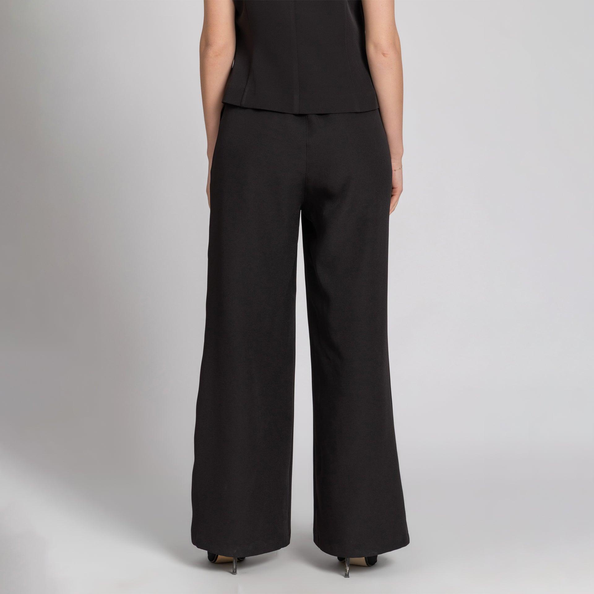 Black Straight-Cut Formal Crepe Trousers From Elanove - WECRE8