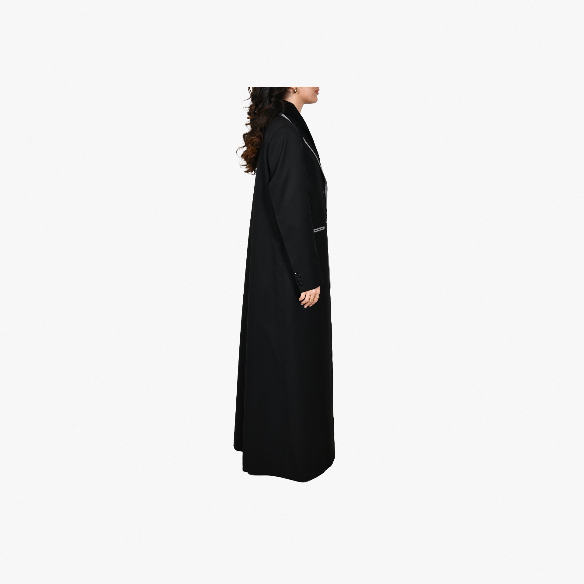 Black Suit Abaya With Gray Strip on The Front From Darzah - WECRE8