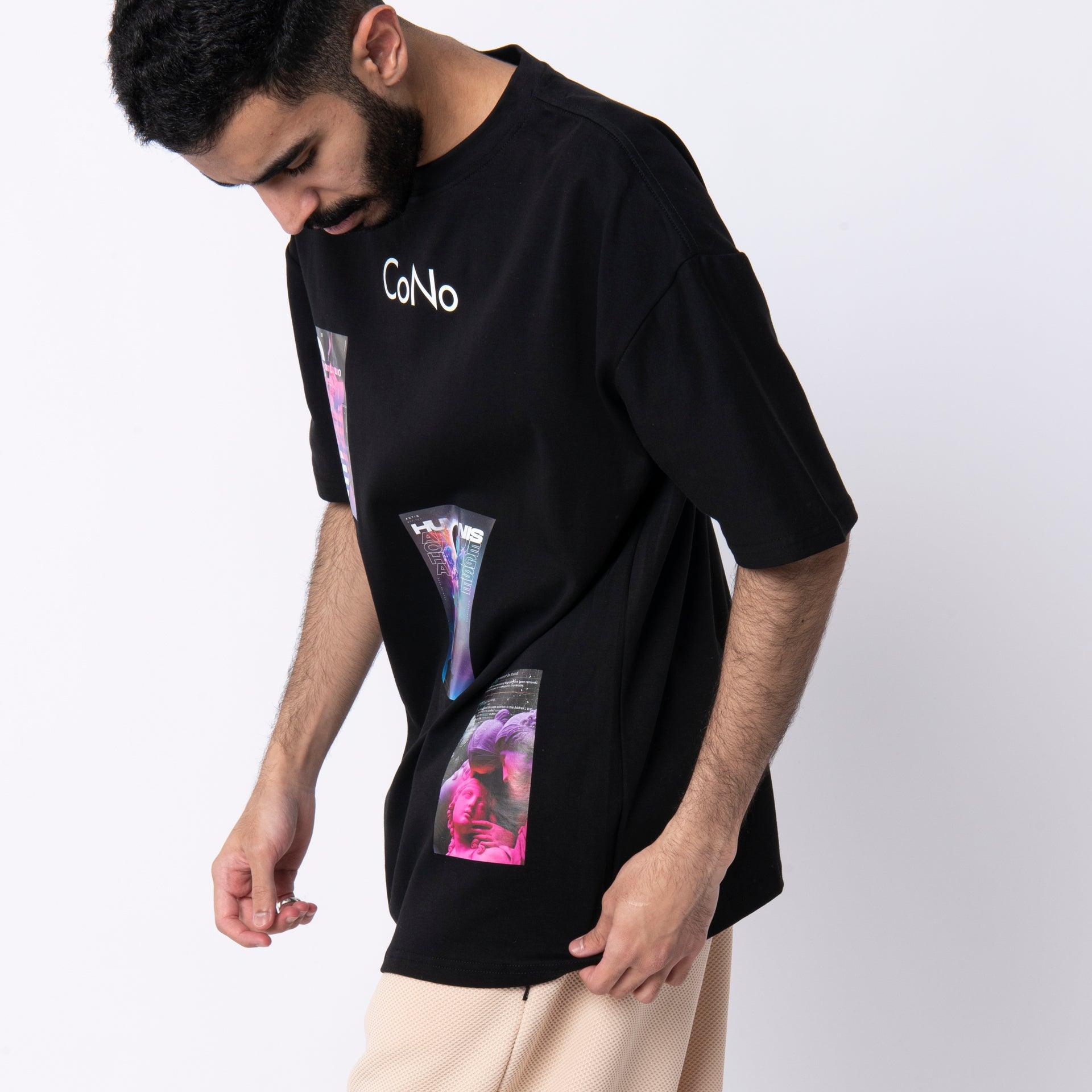 Black T-shirt With 3 photos Prints From Cono - WECRE8