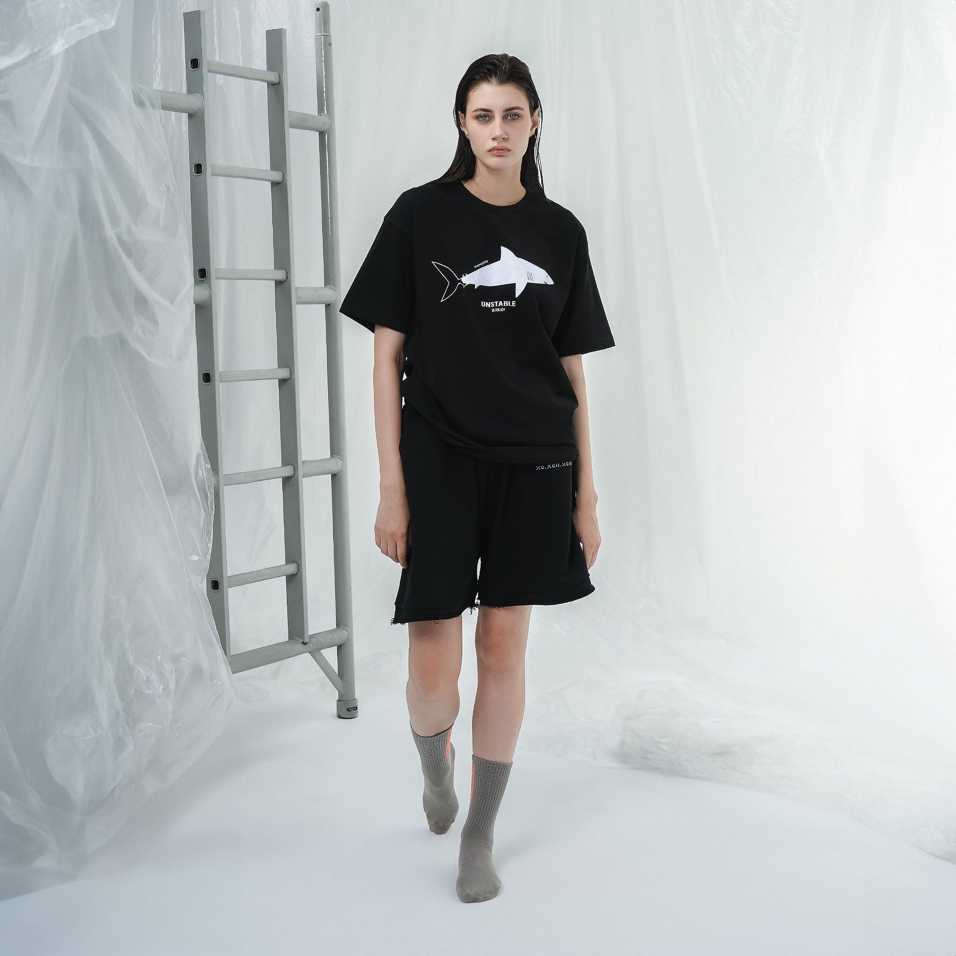 Black T-shirt With Shark Print From Unstable - WECRE8