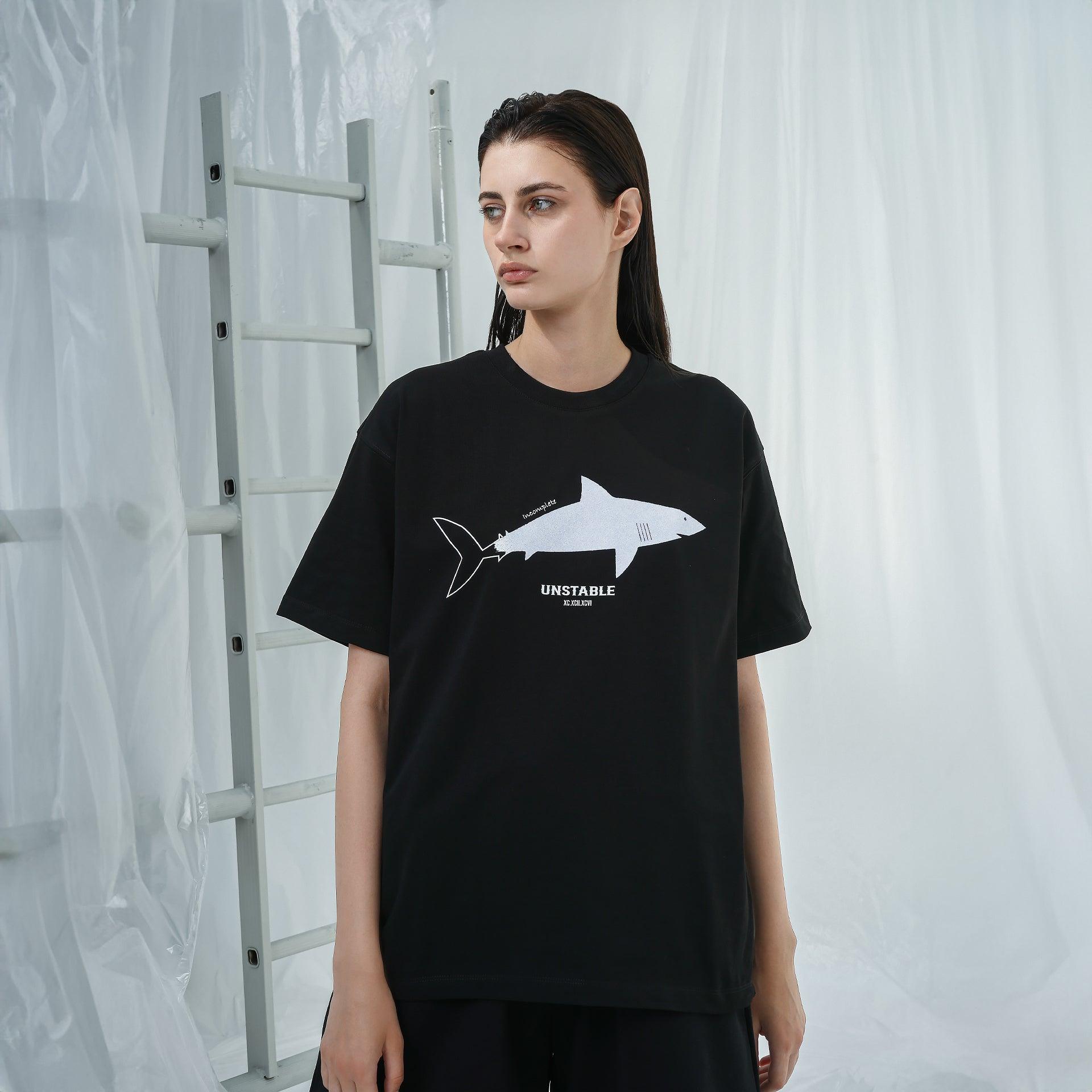 Black T-shirt With Shark Print From Unstable - WECRE8