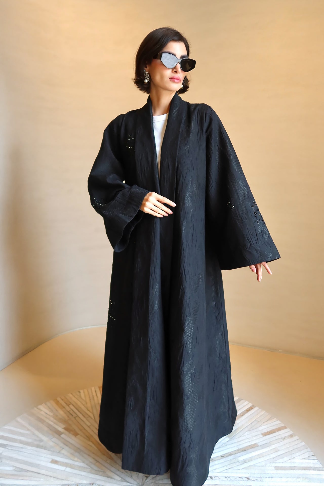 Black Stone Jacquard Abaya by F.Lounge