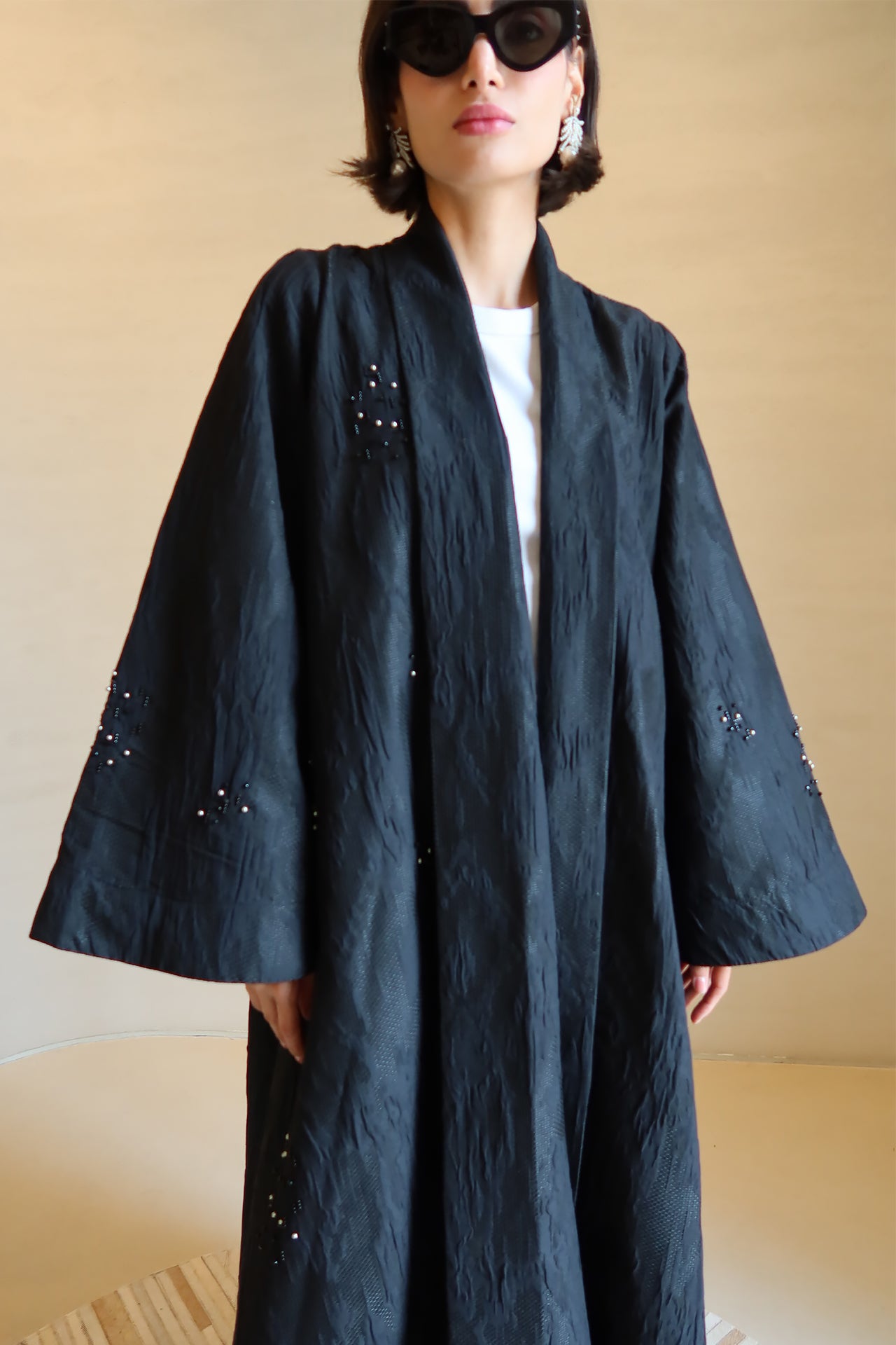 Black Stone Jacquard Abaya by F.Lounge