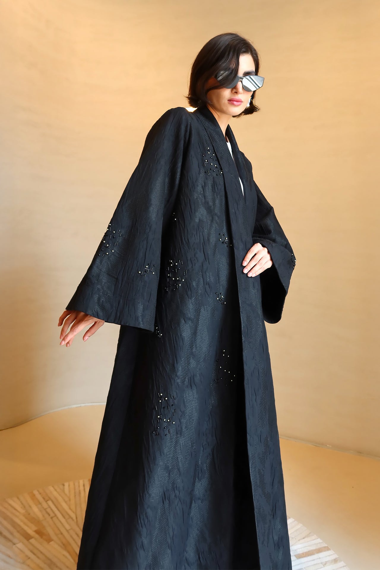 Black Stone Jacquard Abaya by F.Lounge