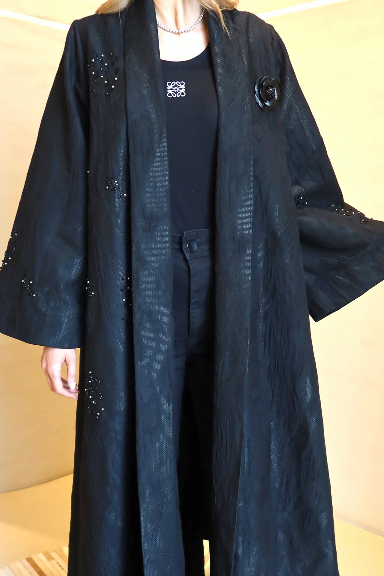 Black Stone Jacquard Abaya by F.Lounge