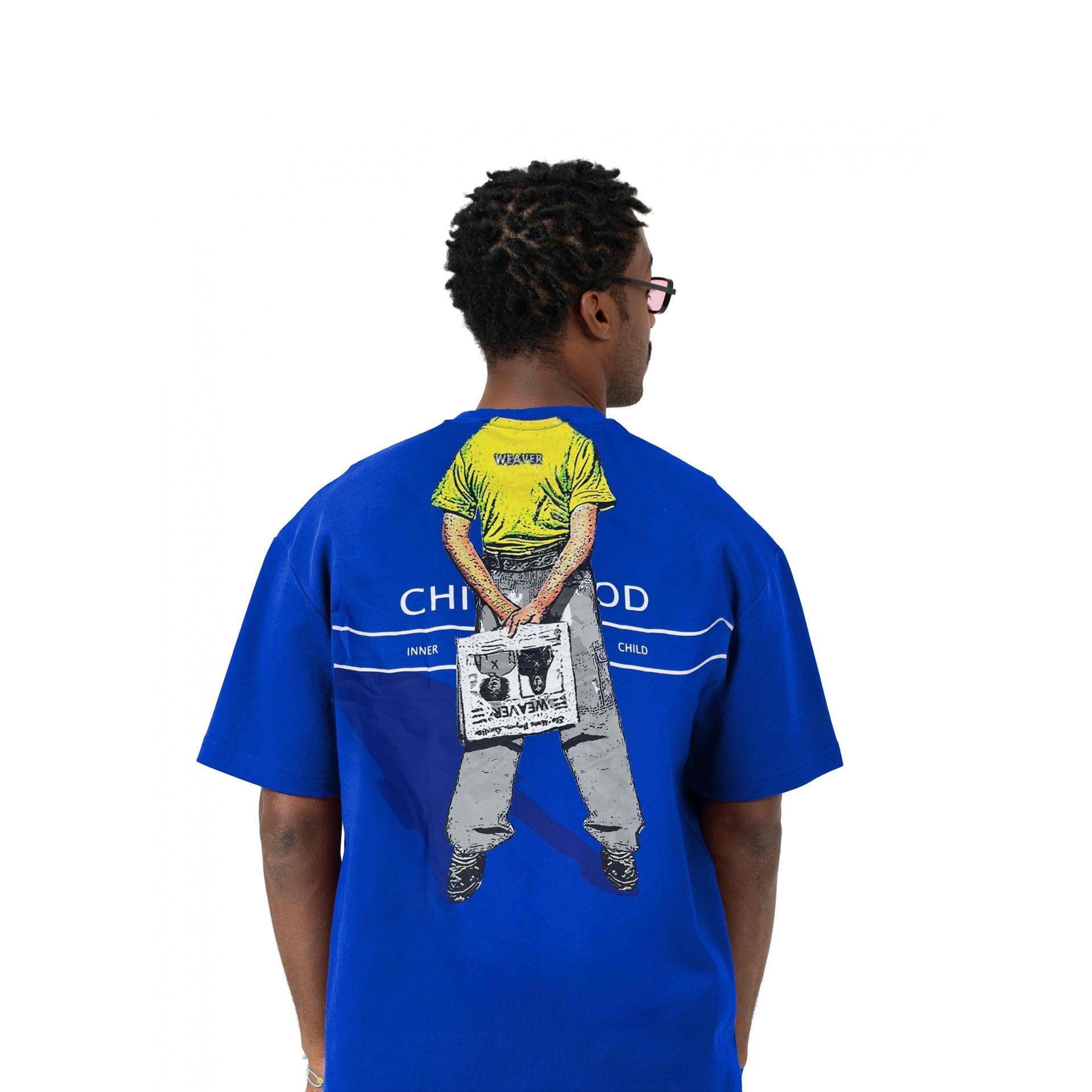 Blue "Characters" Cotton T-shirt By Weaver Design - WECRE8