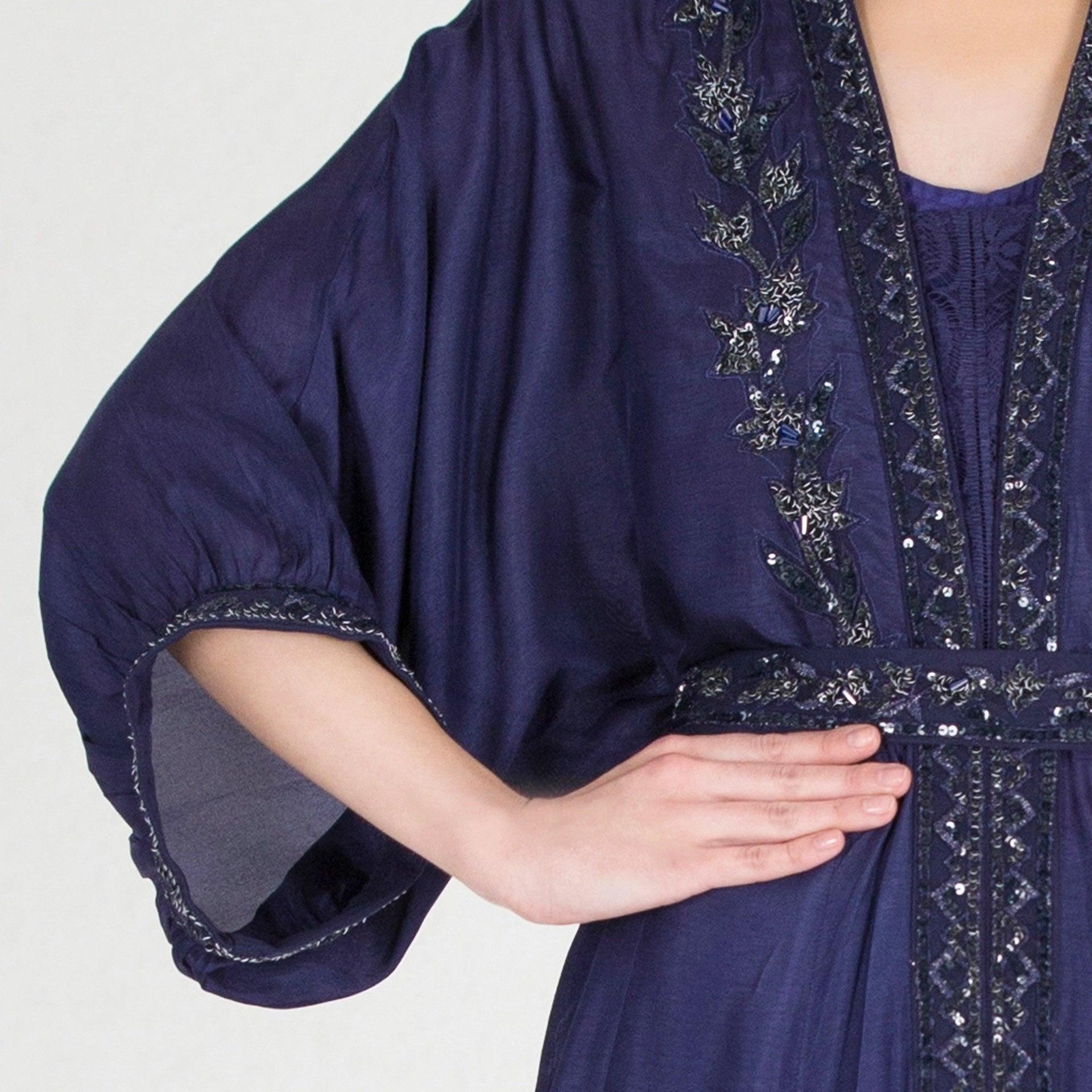 Blue Embroidery Dress with Long Sleeves From Shalky - WECRE8