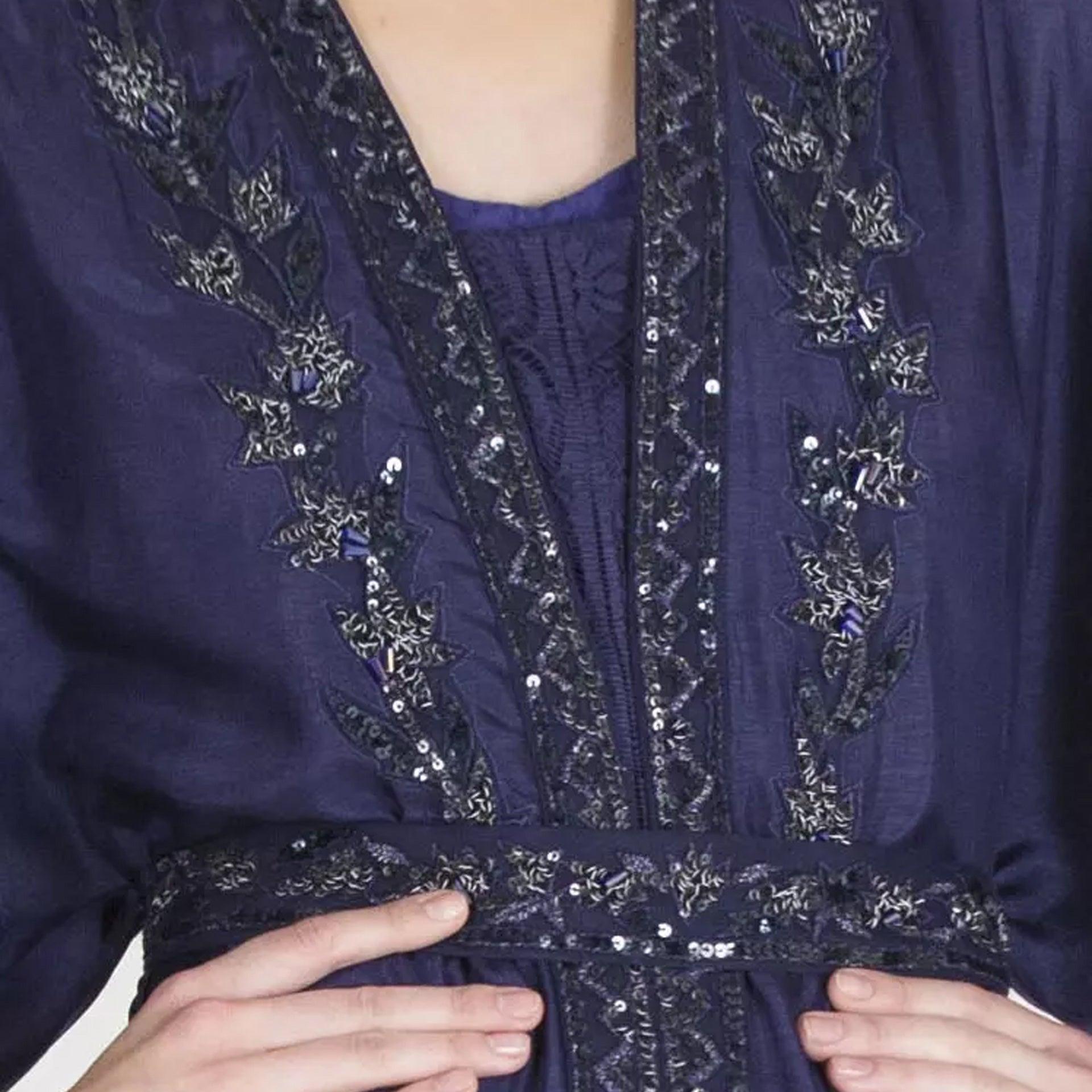 Blue Embroidery Dress with Long Sleeves From Shalky - WECRE8