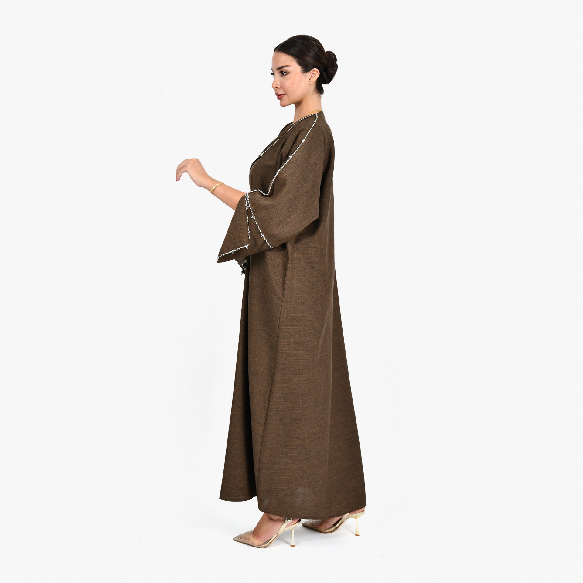 Brown Abaya with Hand Embroidery and Brown Tarha by Shmokh Abaya - WECRE8