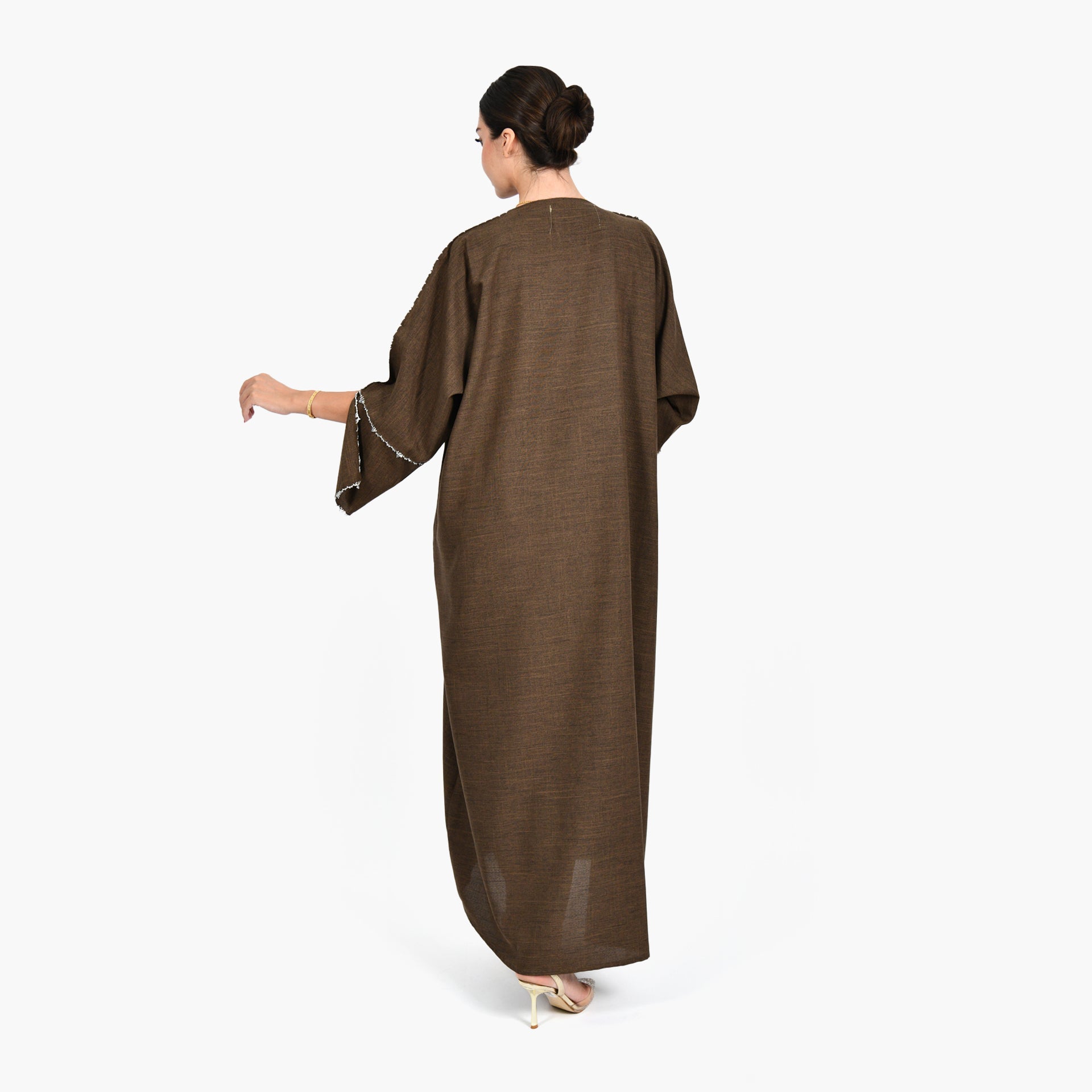 Brown Abaya with Hand Embroidery and Brown Tarha by Shmokh Abaya - WECRE8