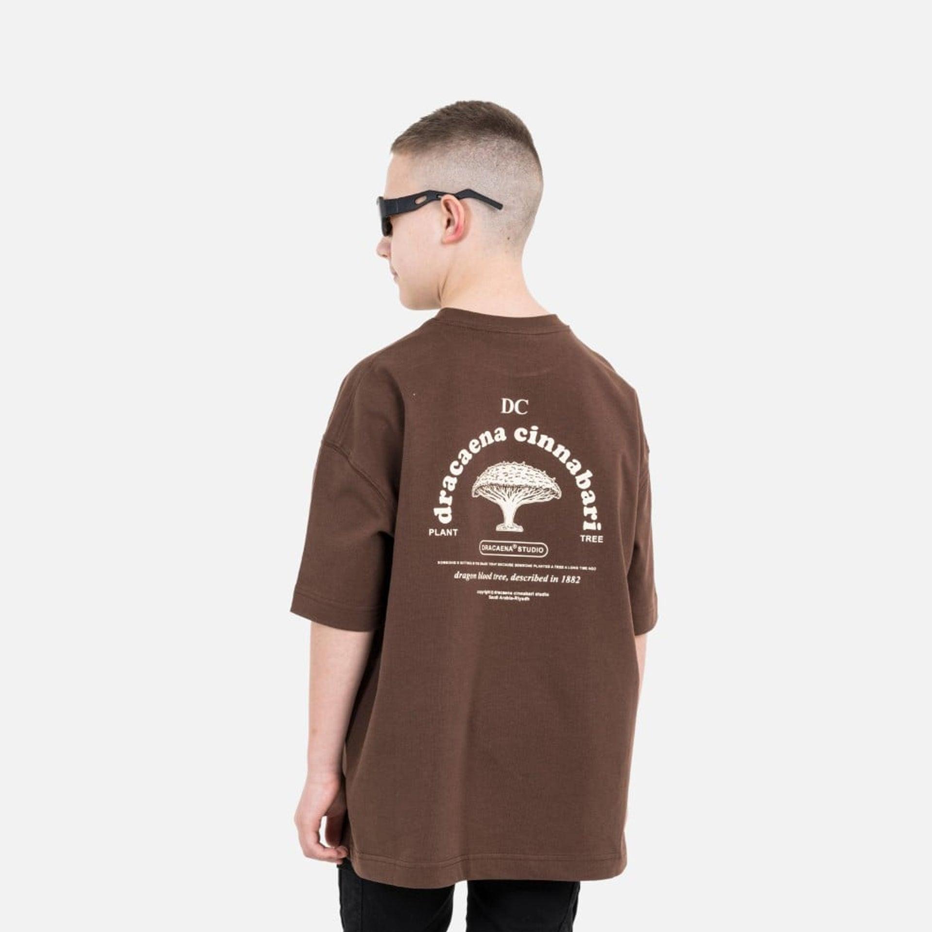 Brown Cotton T-shirt With Prints By Dracaena Cinnabari - WECRE8