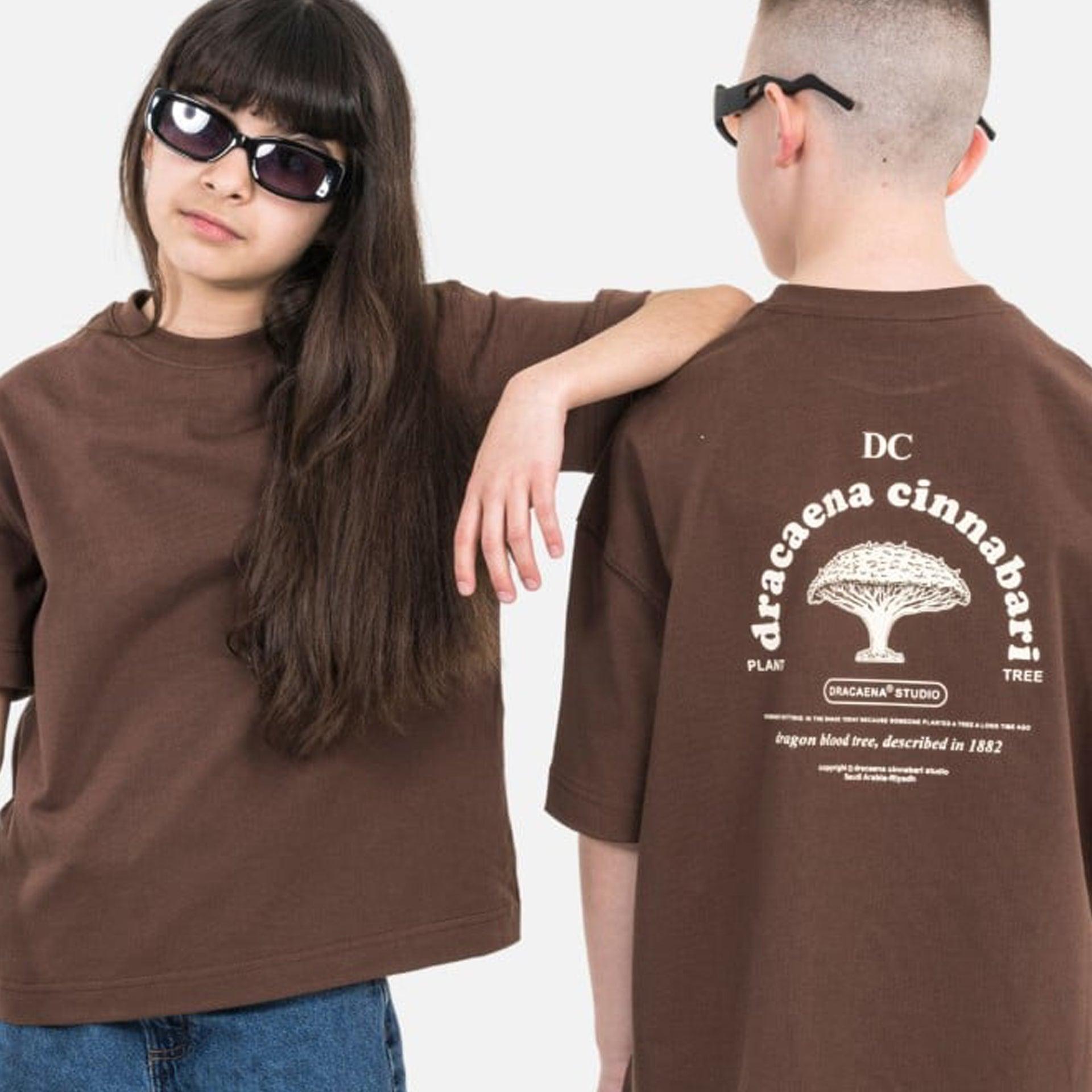 Brown Cotton T-shirt With Prints By Dracaena Cinnabari - WECRE8