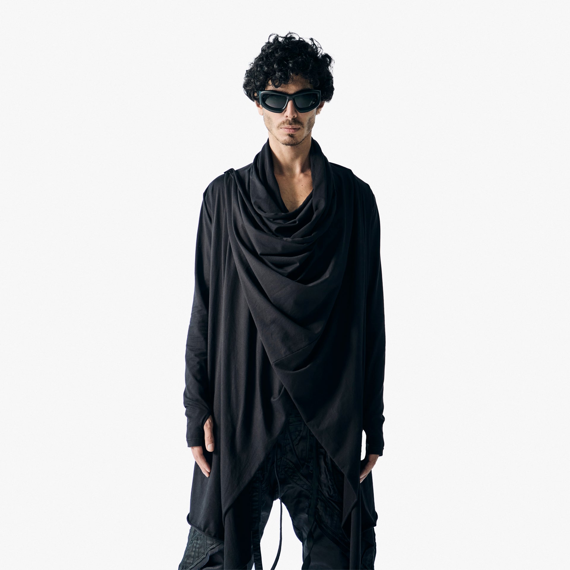 Carabine Unisex Black Cowl-Neck Long Sleeve Kimono by Newminatis - WECRE8