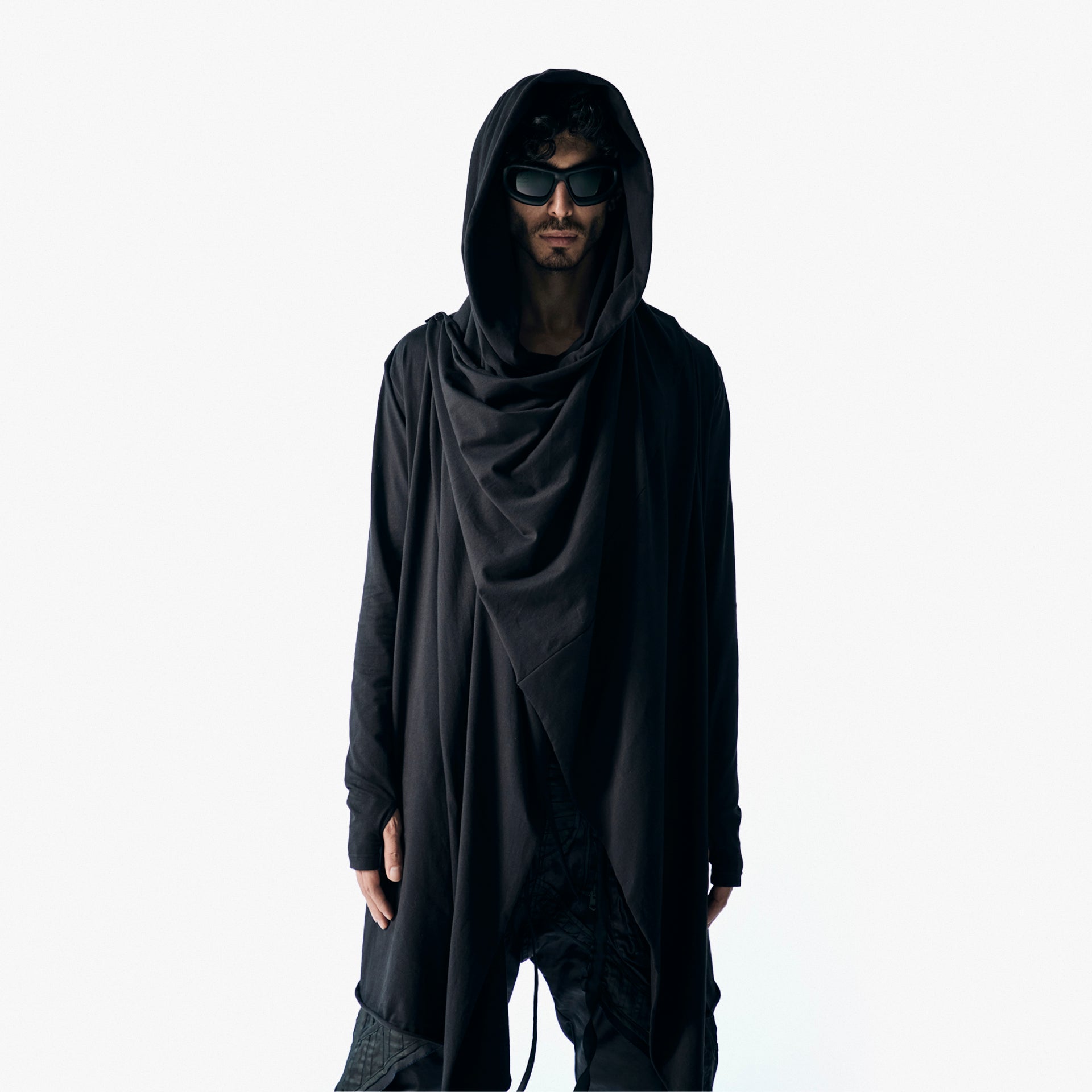 Carabine Unisex Black Cowl-Neck Long Sleeve Kimono by Newminatis - WECRE8