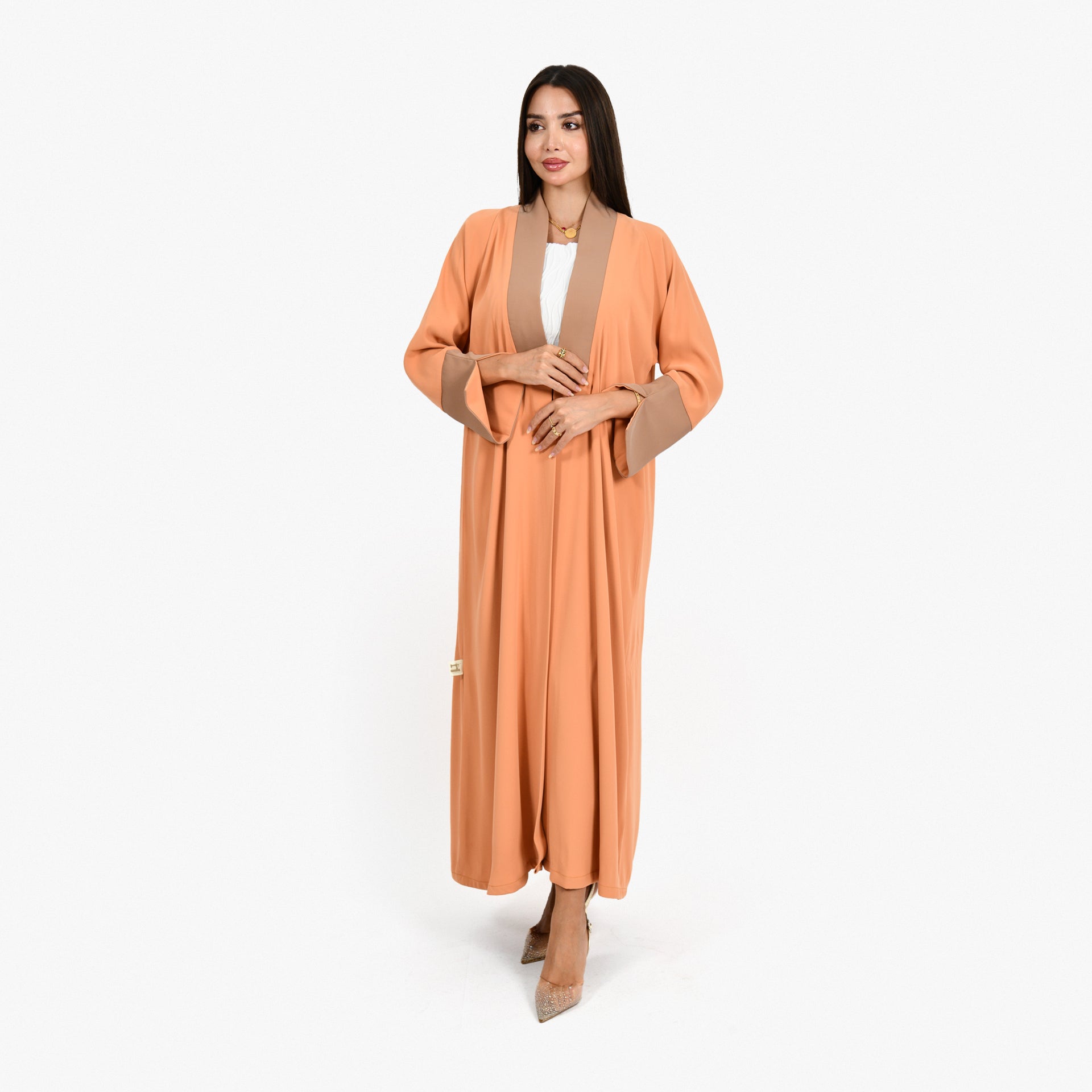 Coral & Beige Abaya From Darzah - WECRE8