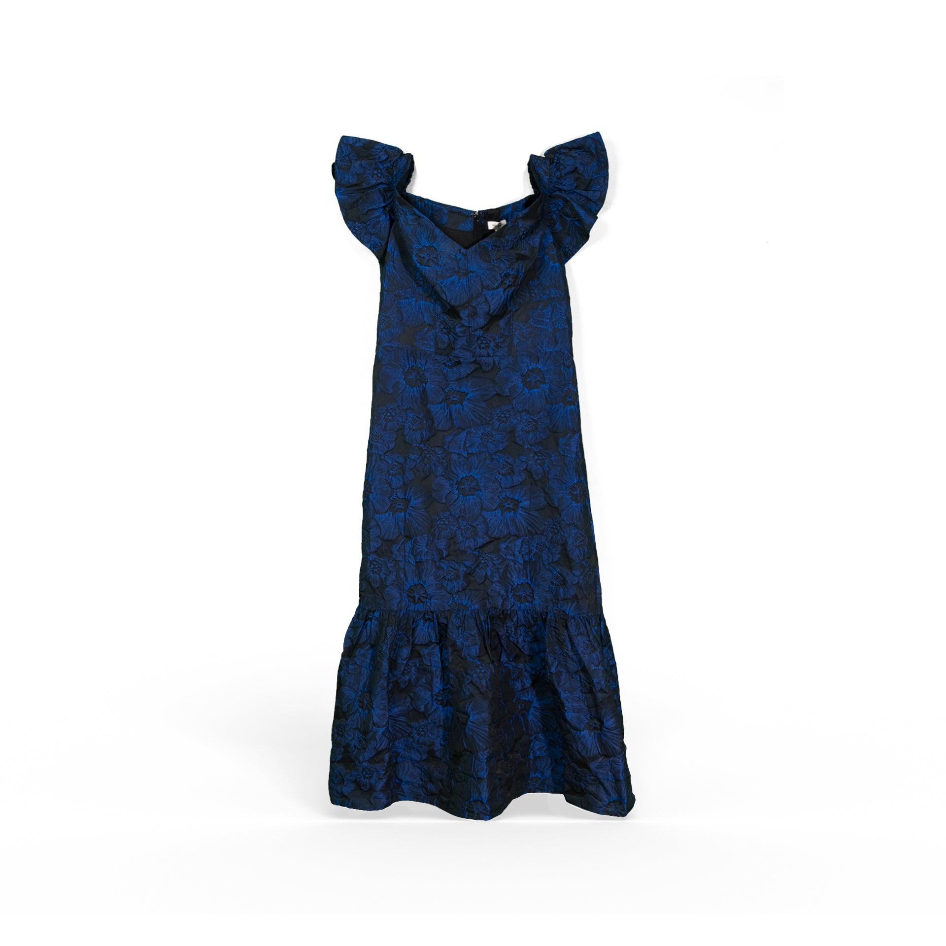 Dark Blue Dress With Floral Design From Al Farrasha - WECRE8