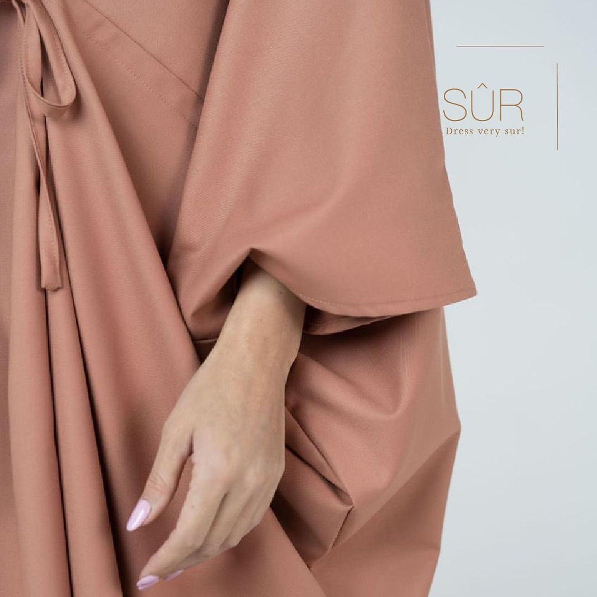 Dark Salmon Cotton Jalabiya With Batwing Sleeve & Drawstring Waist by Sur - WECRE8