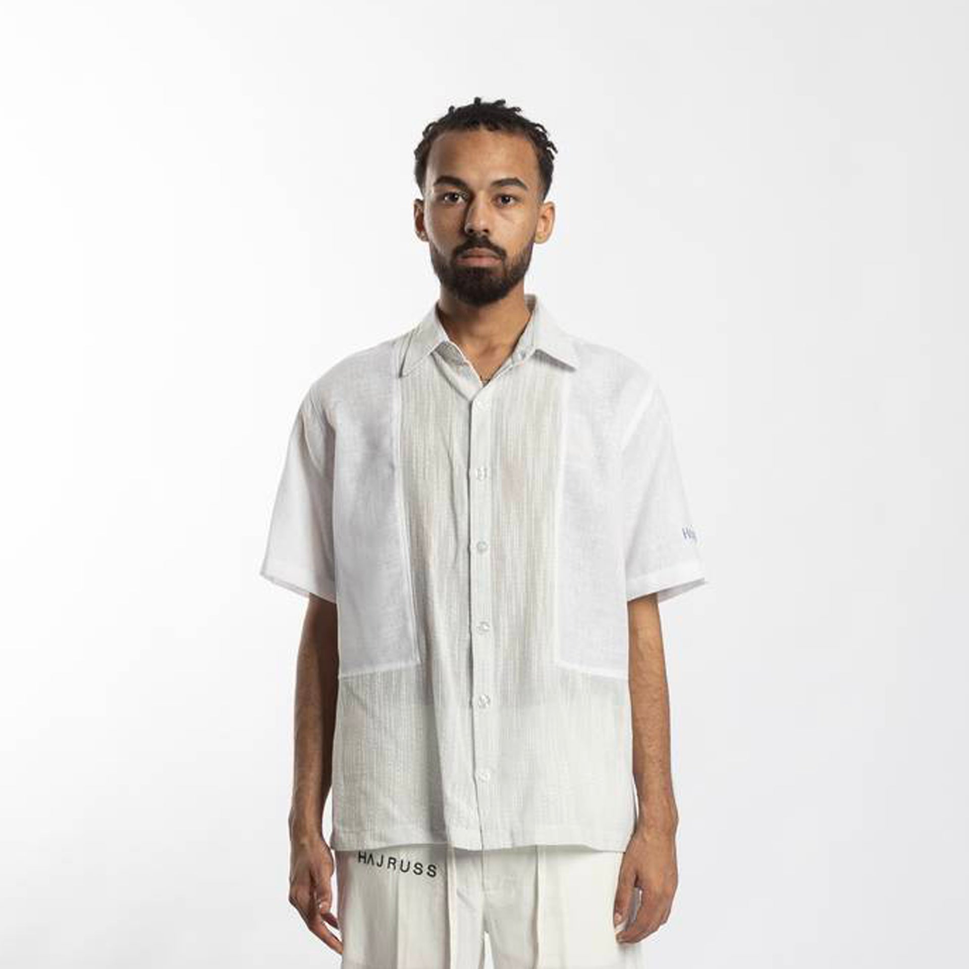Mandarin Squares White & Beige Stripes Short-Sleeve Shirt From Hajruss