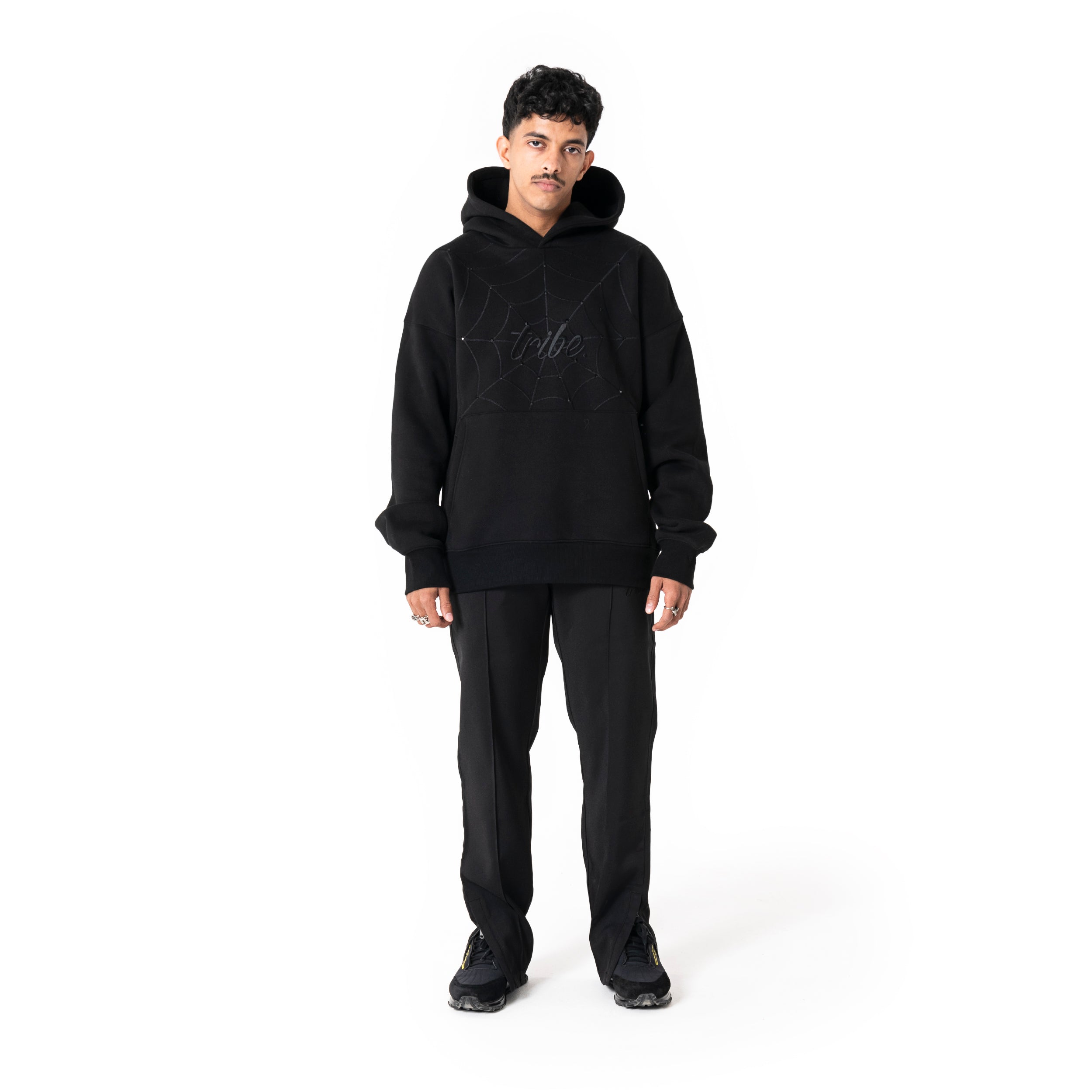 Black strass web hoodie From Tribe