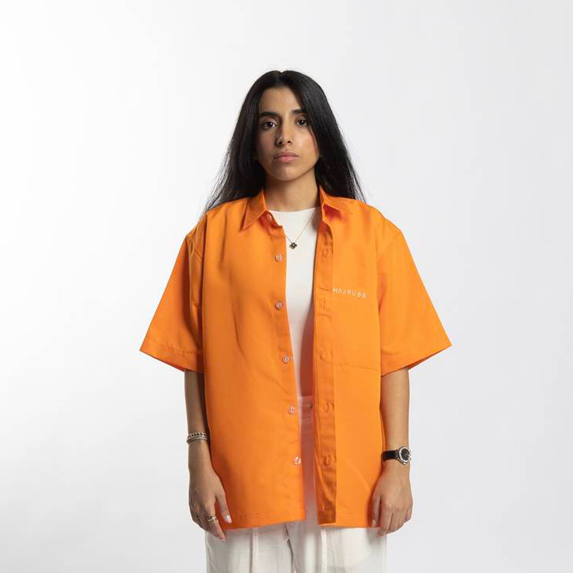 Orange Short-Sleeve Shirt With 'Sun Use Only' Typography on the Back From Hajruss