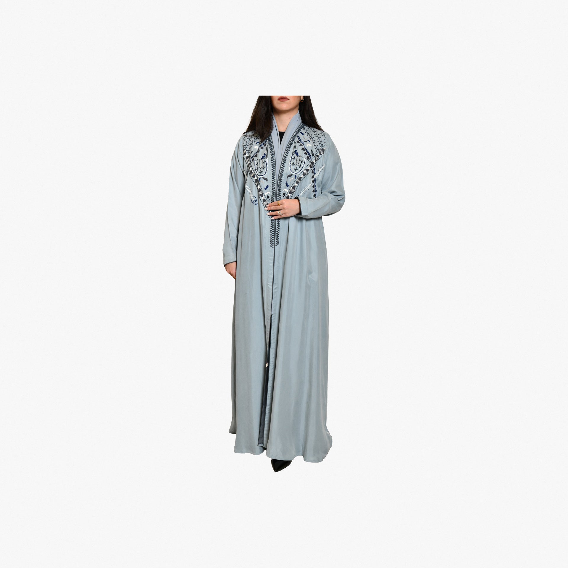 Gray Abaya With Handmade Embroidery By Palma - WECRE8