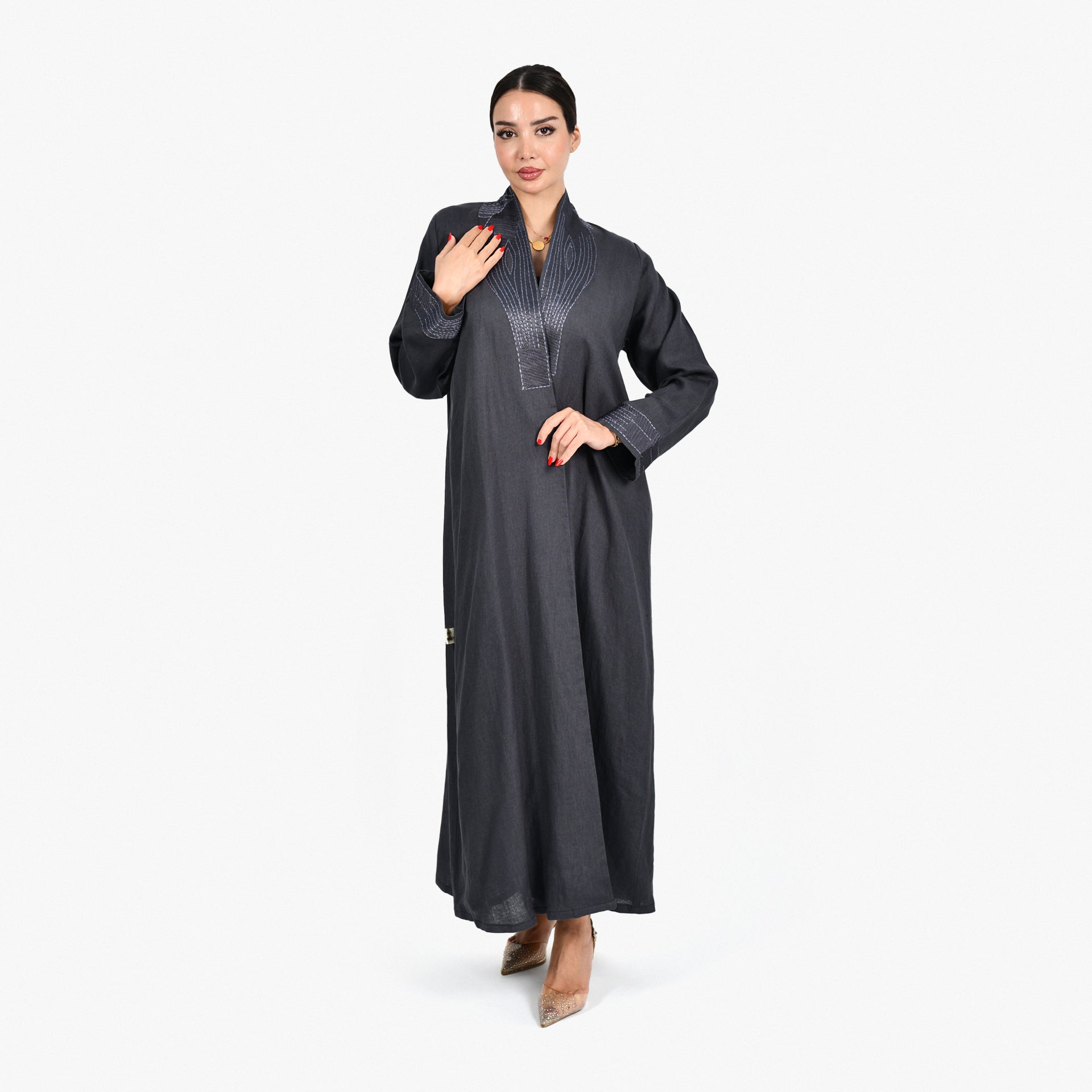 Gray Embroidery Abaya by Darzah - WECRE8