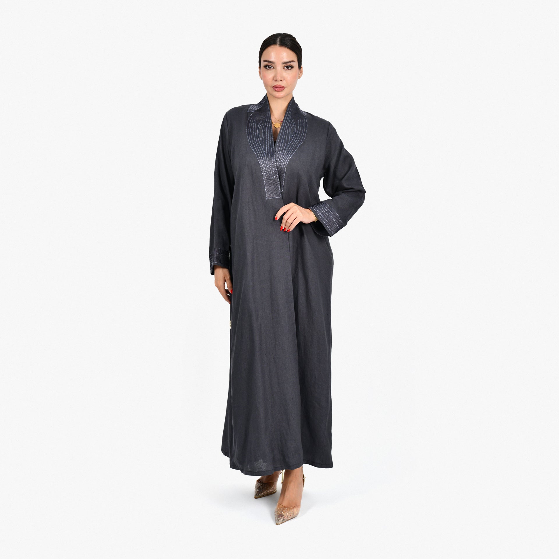 Gray Embroidery Abaya by Darzah - WECRE8