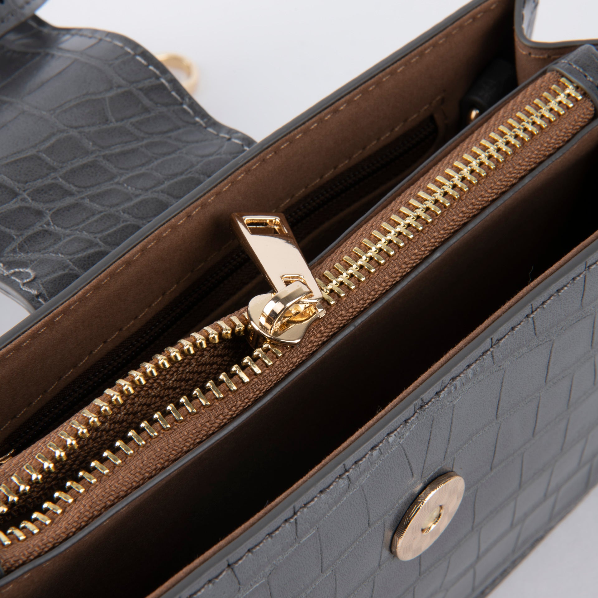 Gray Leather Shoulder Bag With Leather Strap From Vogue By S - WECRE8