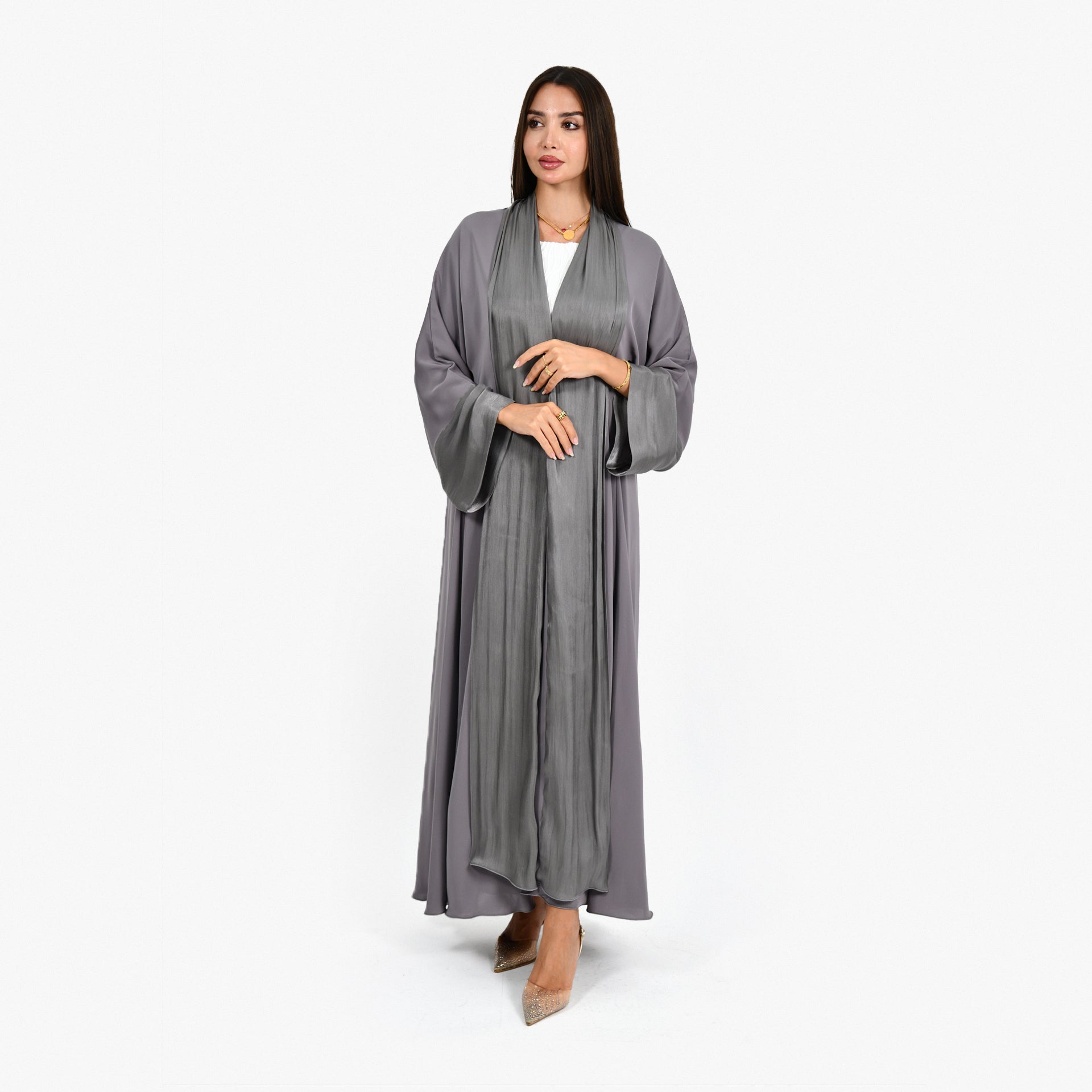 Gray Silk Abaya From Darzah - WECRE8