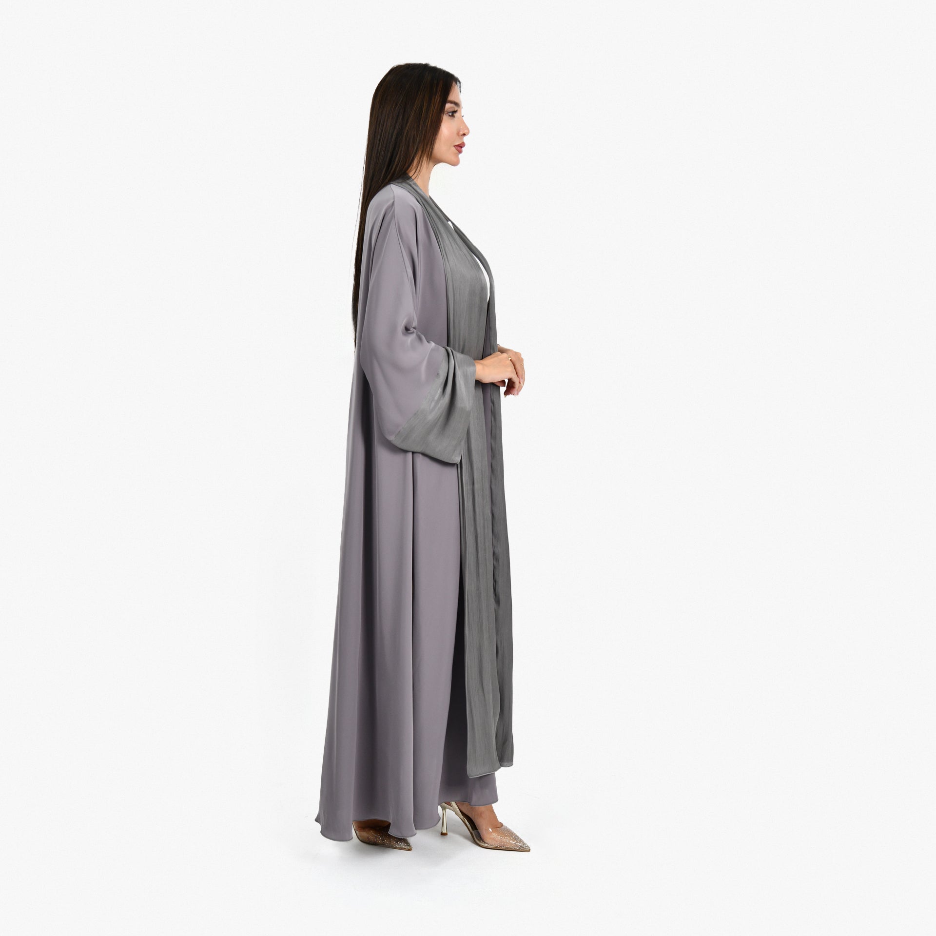 Gray Silk Abaya From Darzah - WECRE8